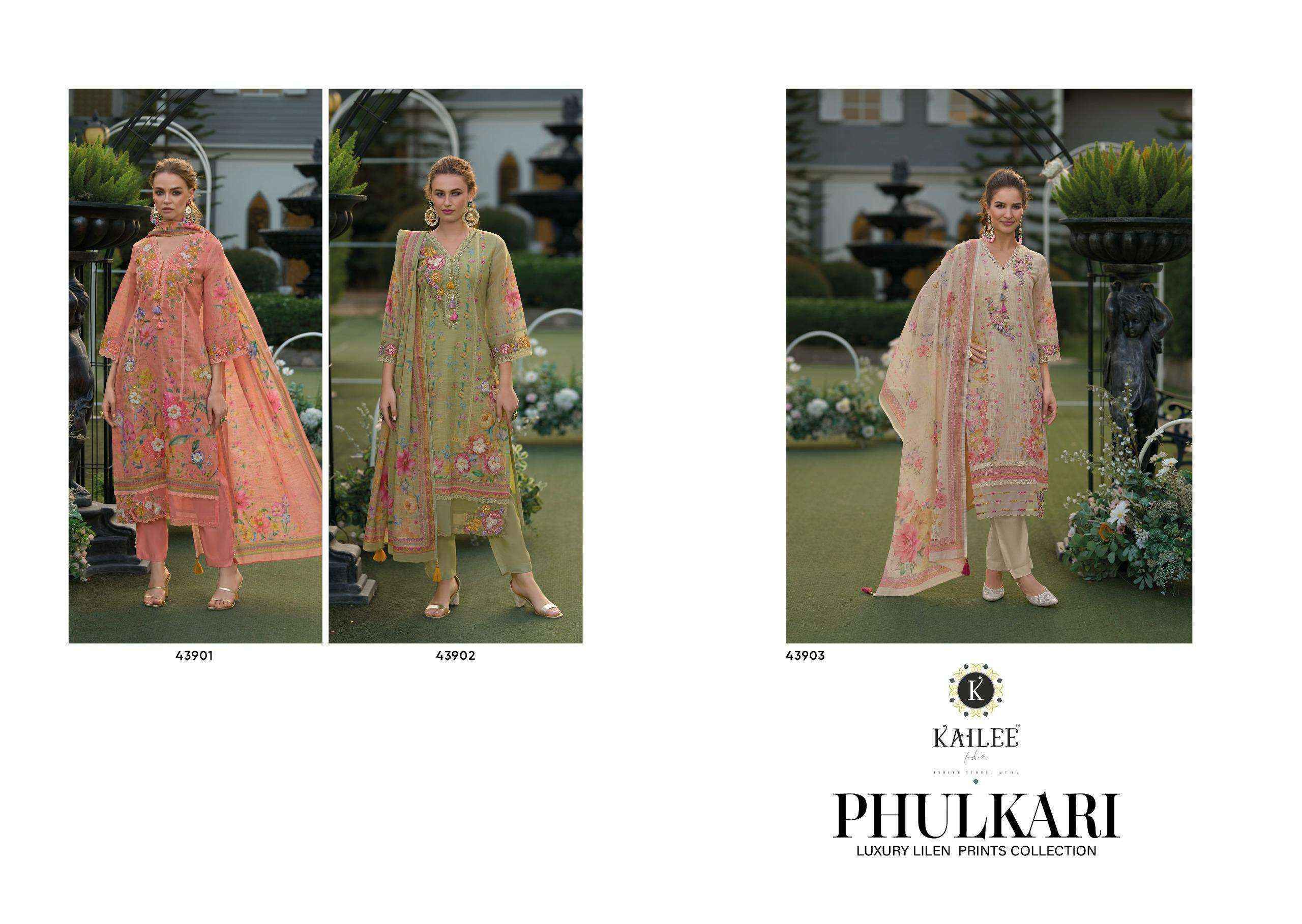 Kailee Fashion Phulkari Linen Cotton Readymade Suit Wholesale Rate ( 3 Pcs Catalog )
