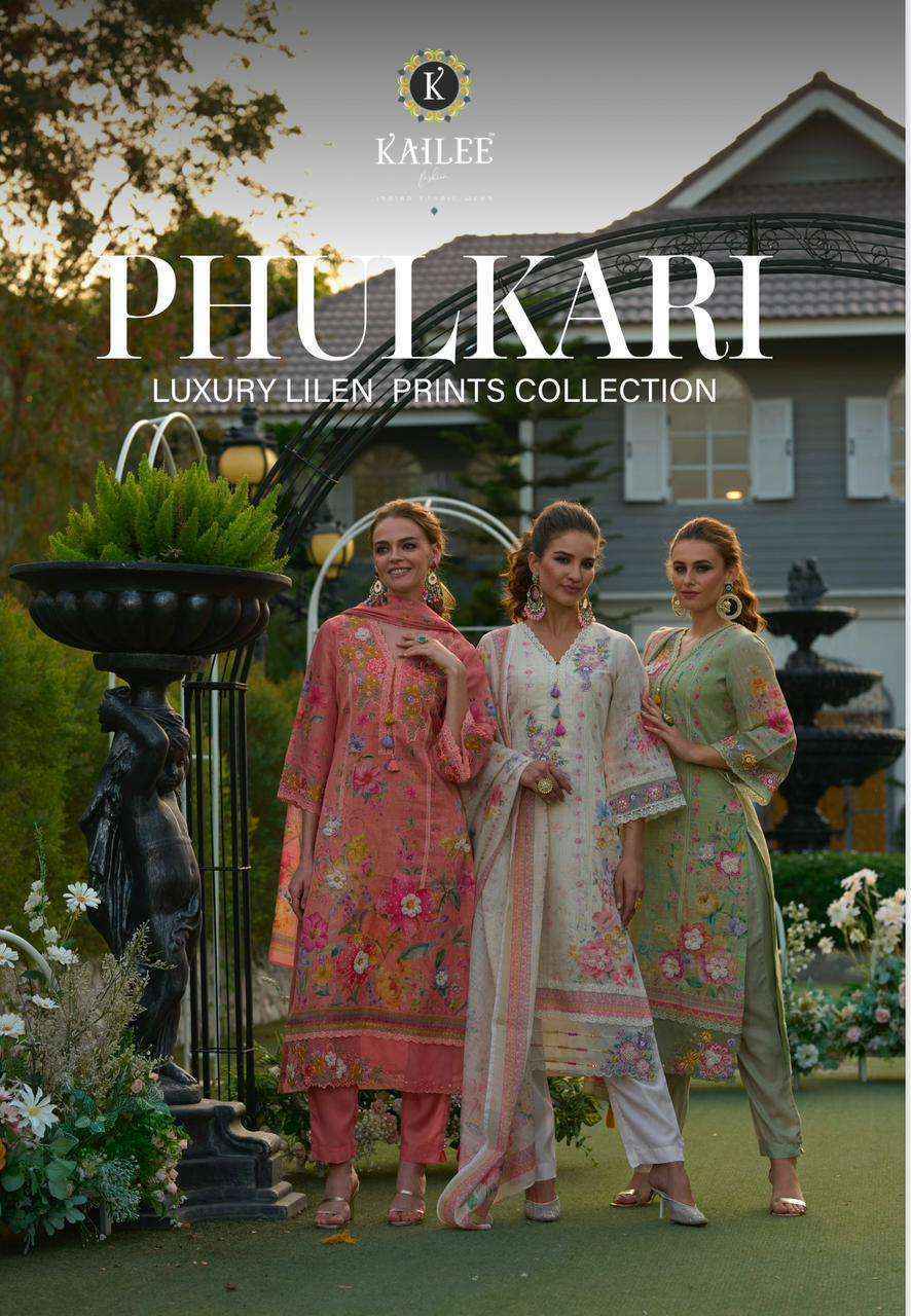 Kailee Fashion Phulkari Linen Cotton Readymade Suit Wholesale Rate ( 3 Pcs Catalog )