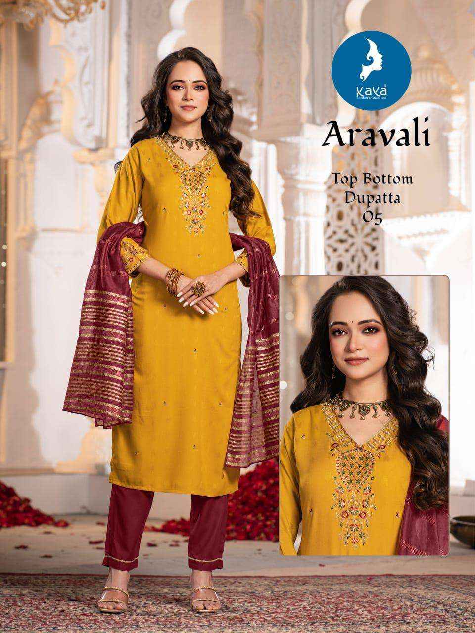 KAYA ARAVALI RAYON FANCY EMBROIDERY WORKS LADIES READYMADE SUIT WHOLESALE PRICE ( 6 PCS CATALOG )