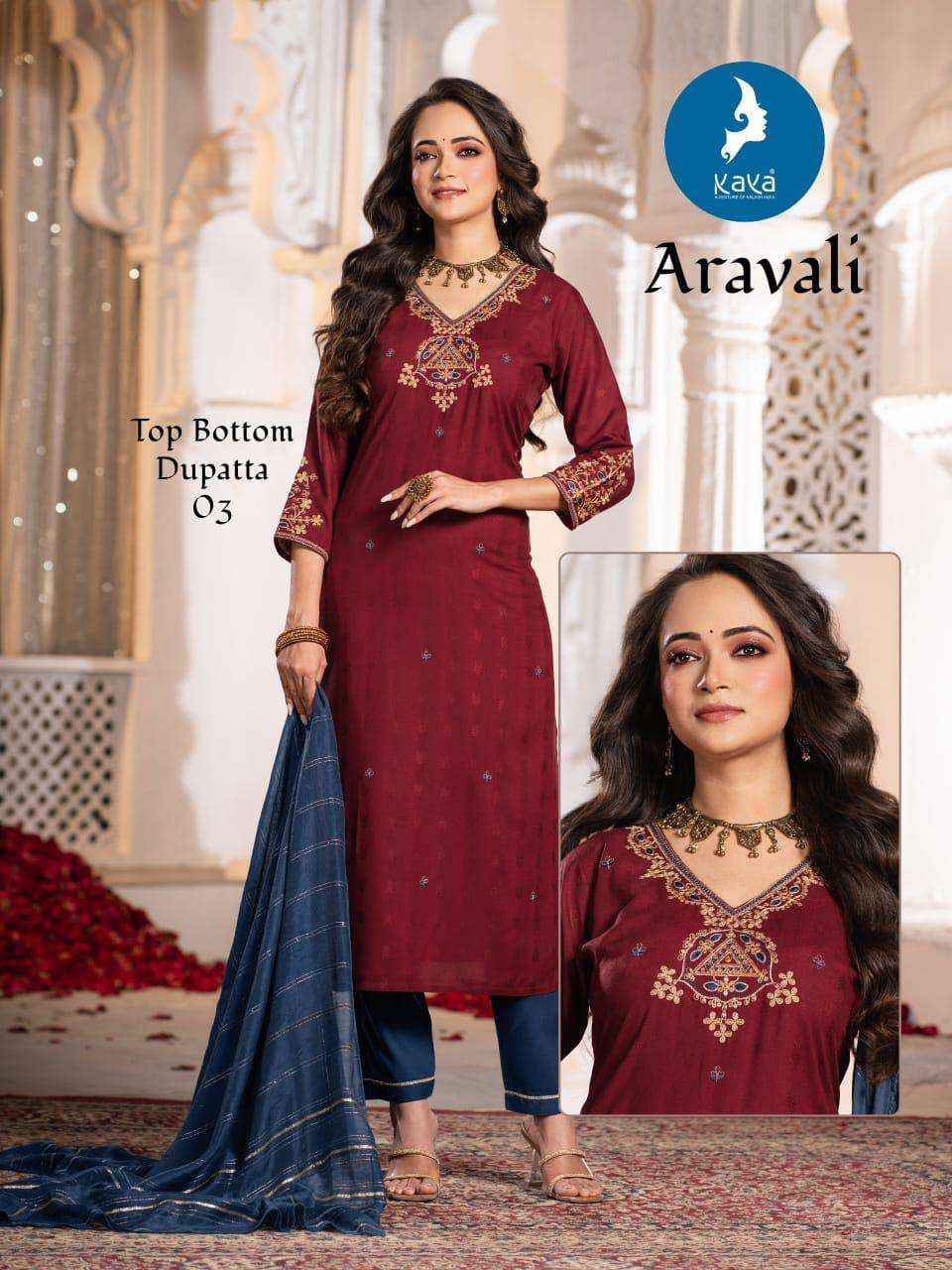 KAYA ARAVALI RAYON FANCY EMBROIDERY WORKS LADIES READYMADE SUIT WHOLESALE PRICE ( 6 PCS CATALOG )