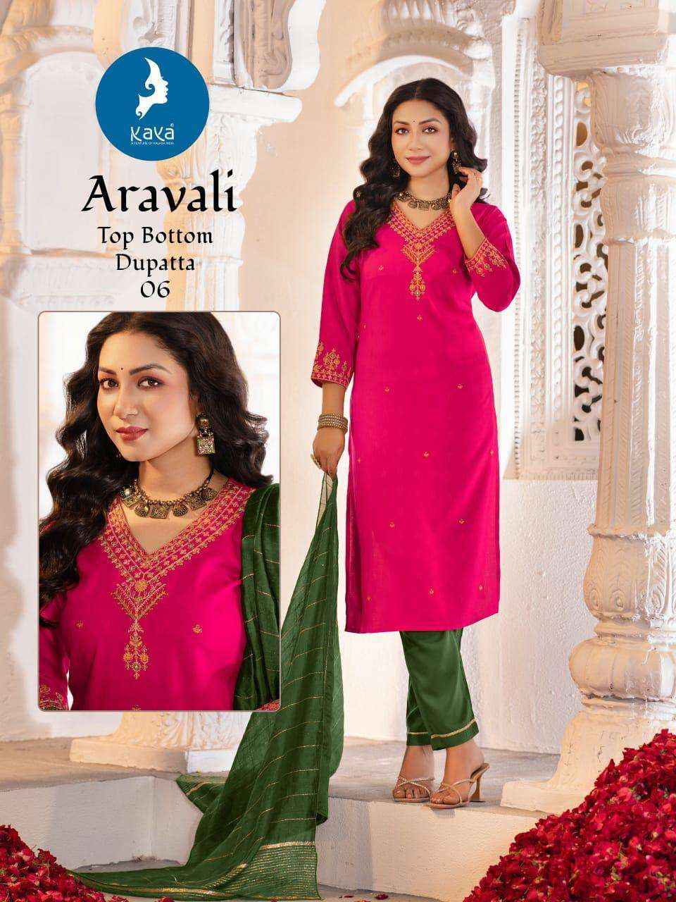 KAYA ARAVALI RAYON FANCY EMBROIDERY WORKS LADIES READYMADE SUIT WHOLESALE PRICE ( 6 PCS CATALOG )