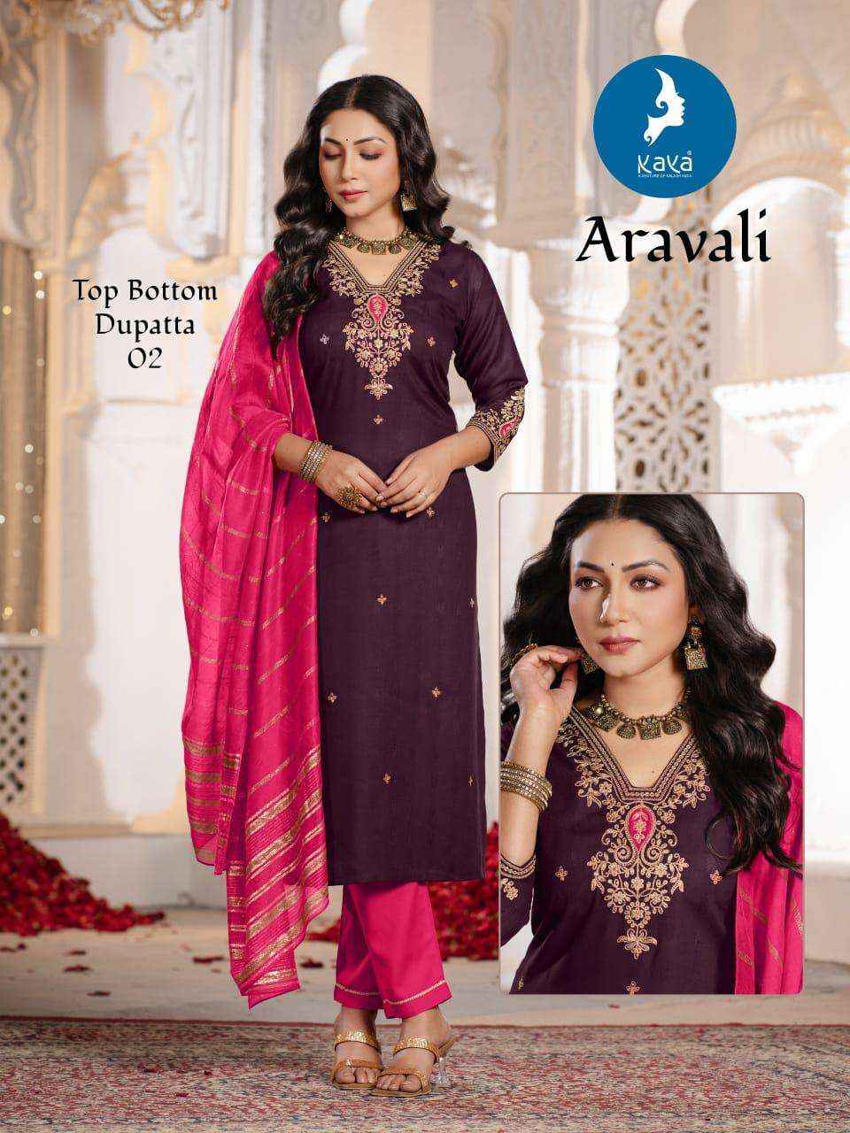 KAYA ARAVALI RAYON FANCY EMBROIDERY WORKS LADIES READYMADE SUIT WHOLESALE PRICE ( 6 PCS CATALOG )