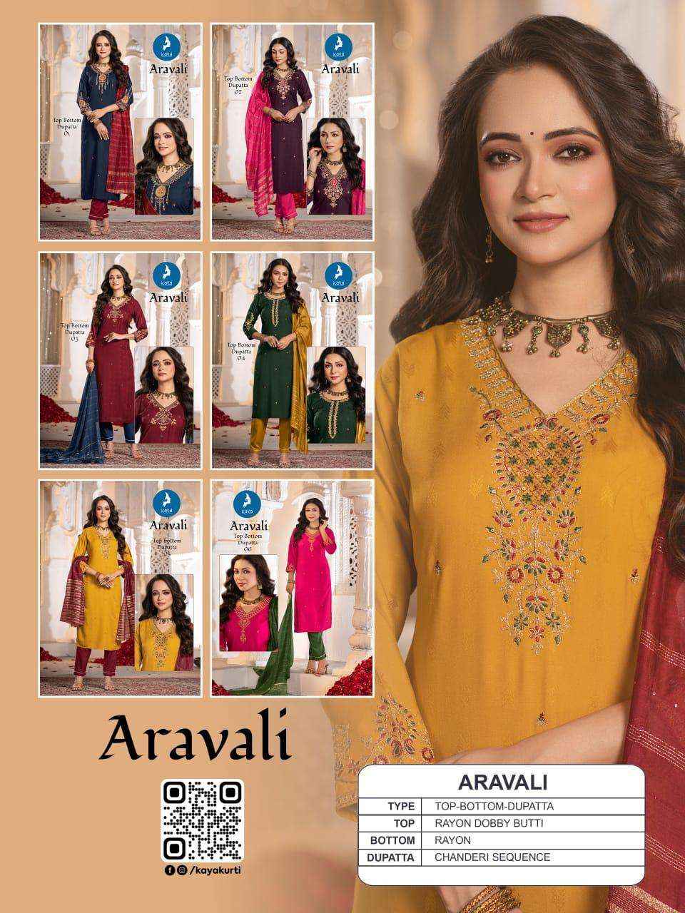 KAYA ARAVALI RAYON FANCY EMBROIDERY WORKS LADIES READYMADE SUIT WHOLESALE PRICE ( 6 PCS CATALOG )