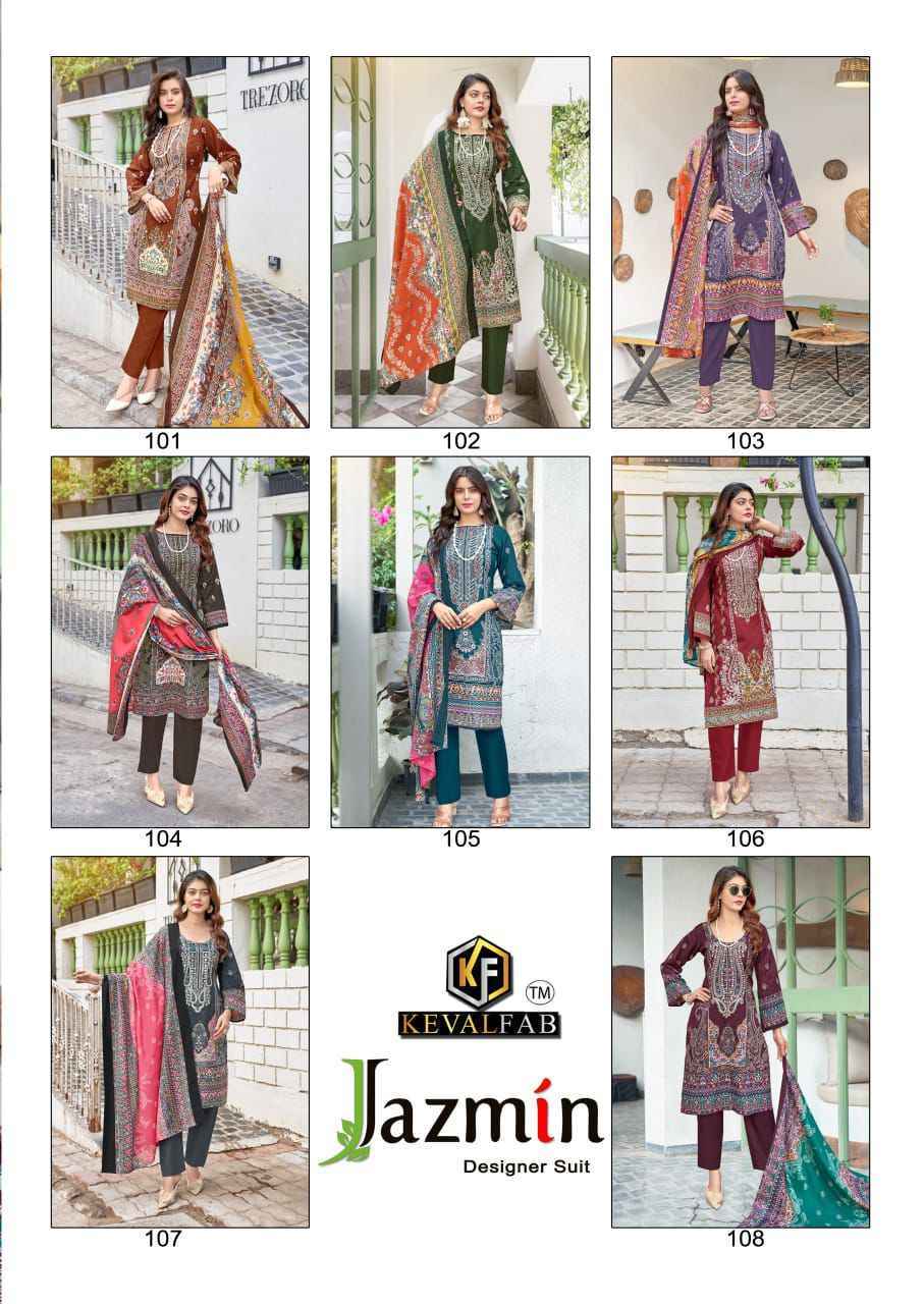 KEVAL FAB JAZMIN COTTON EMBROIDERED DRESS MATERIAL AT WHOLESALE SURAT ( 8 PCS CATALOG )