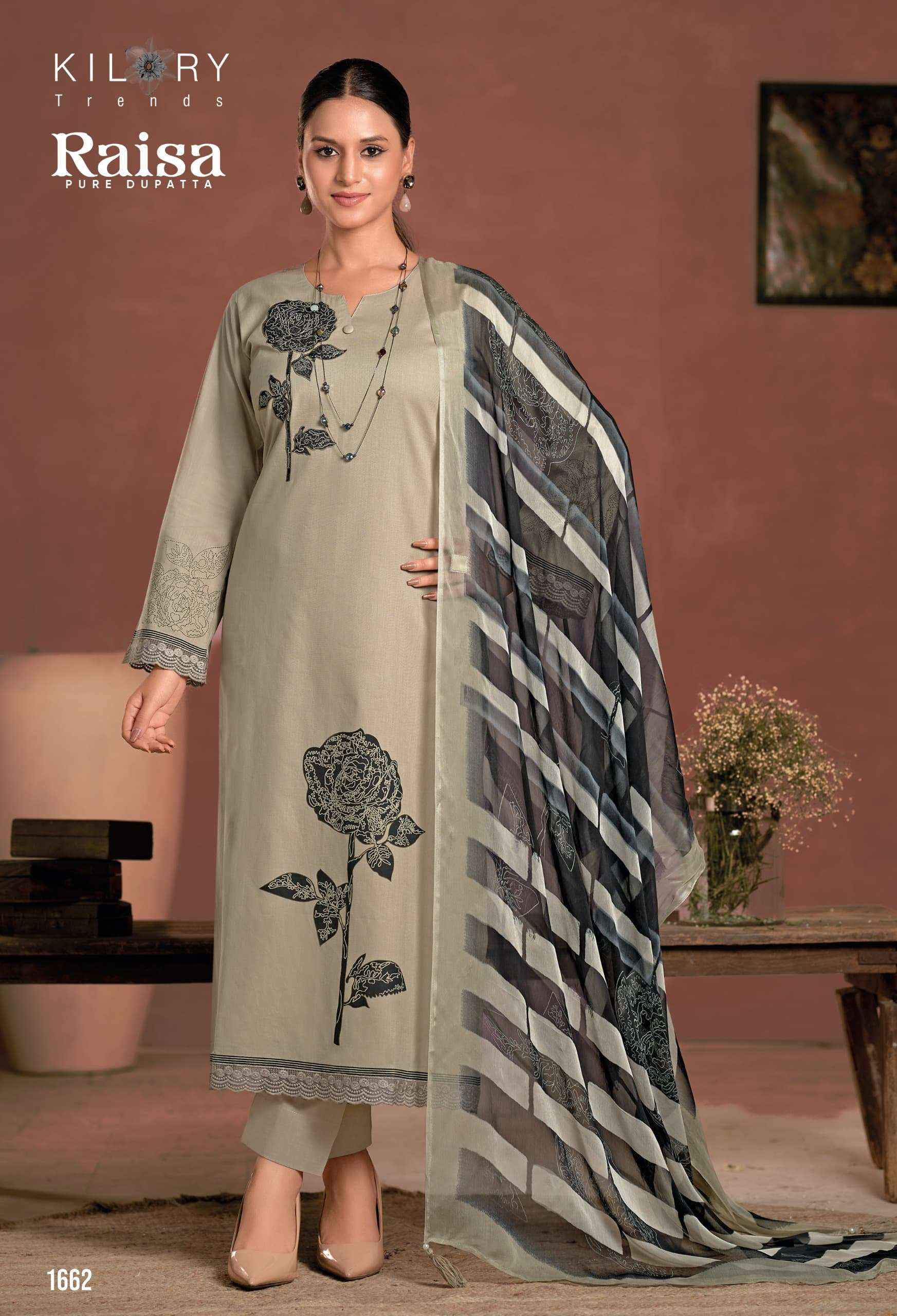 KILORY TRENDS RAISA LAWN COTTON PRINT WITH FANCY DRESS MATERIAL WHOLESALE PRICE ( 3 PCS CATALOG )