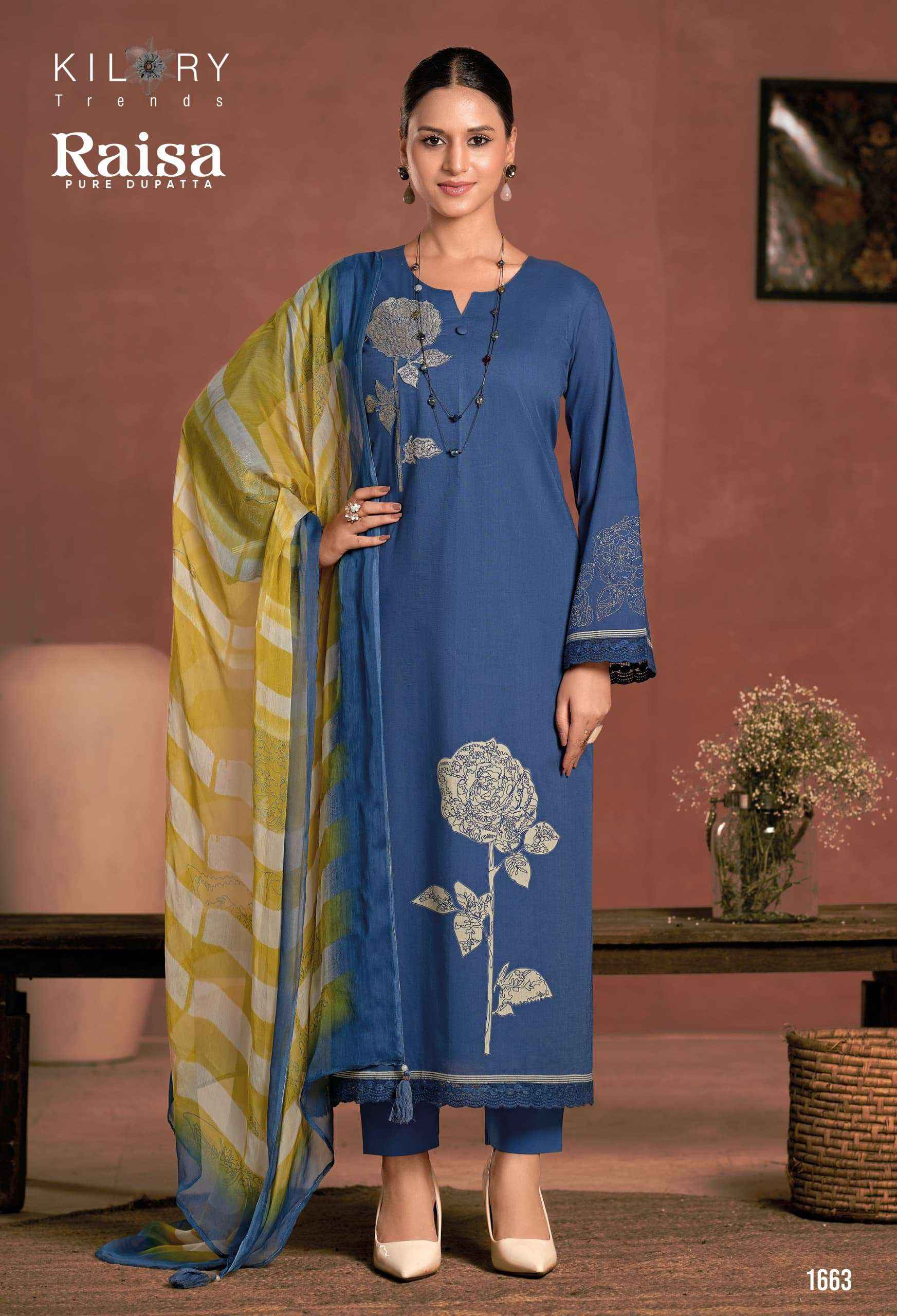 KILORY TRENDS RAISA LAWN COTTON PRINT WITH FANCY DRESS MATERIAL WHOLESALE PRICE ( 3 PCS CATALOG )