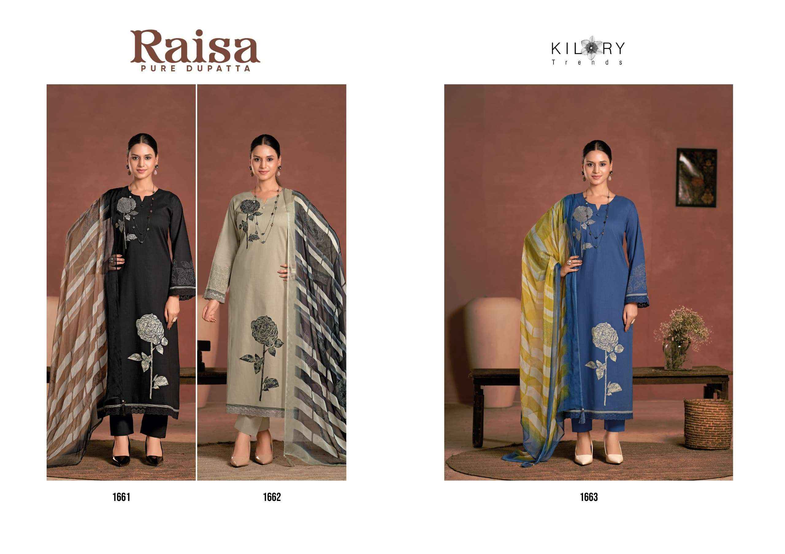 KILORY TRENDS RAISA LAWN COTTON PRINT WITH FANCY DRESS MATERIAL WHOLESALE PRICE ( 3 PCS CATALOG )