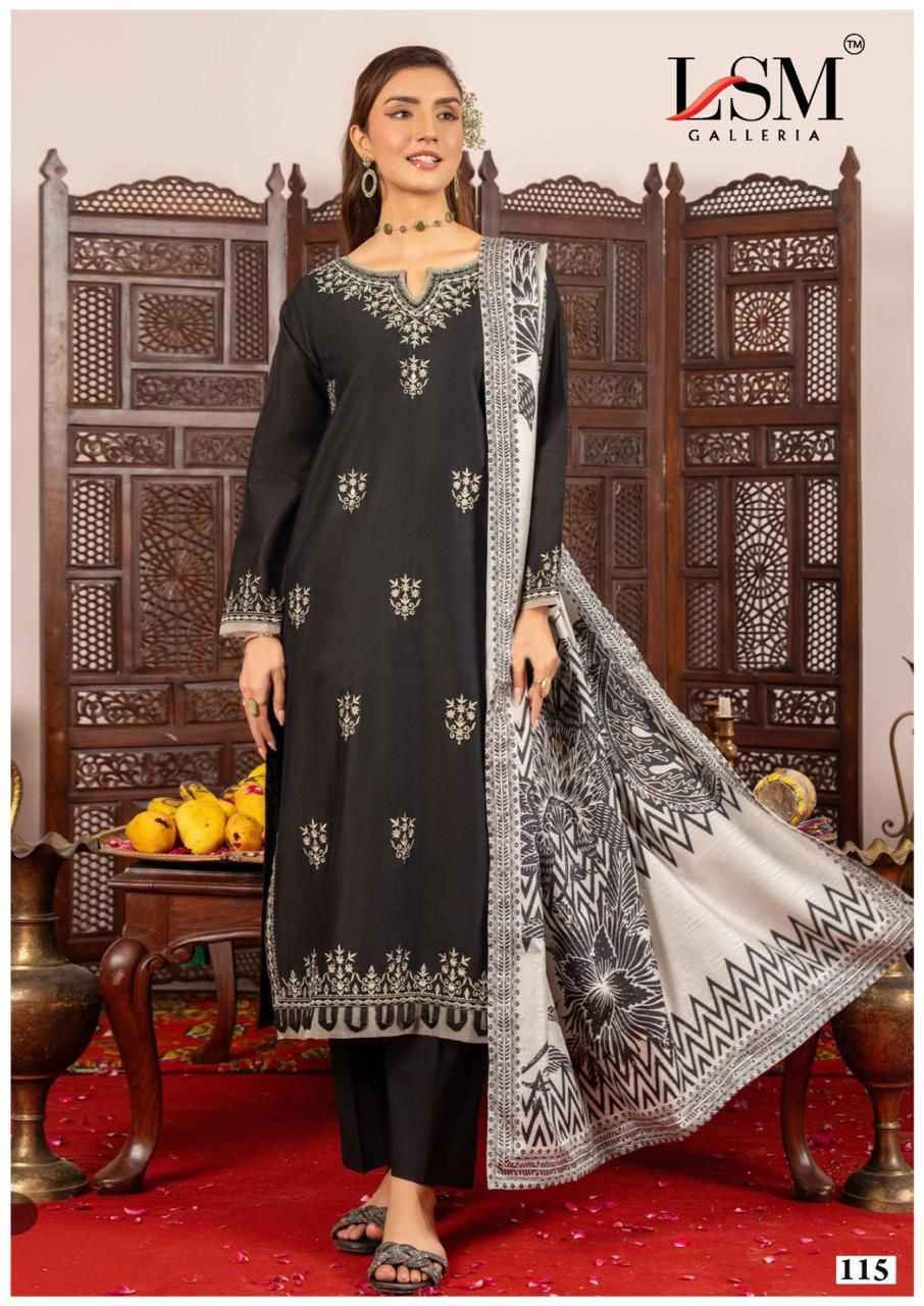 LSM Galleria Black & White Cotton Dress Material Wholesale Rate ( 6 Pcs Catalog )