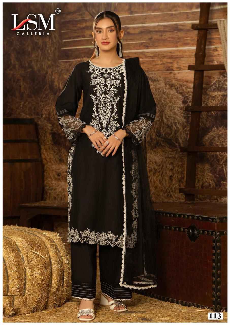 LSM Galleria Black & White Cotton Dress Material Wholesale Rate ( 6 Pcs Catalog )