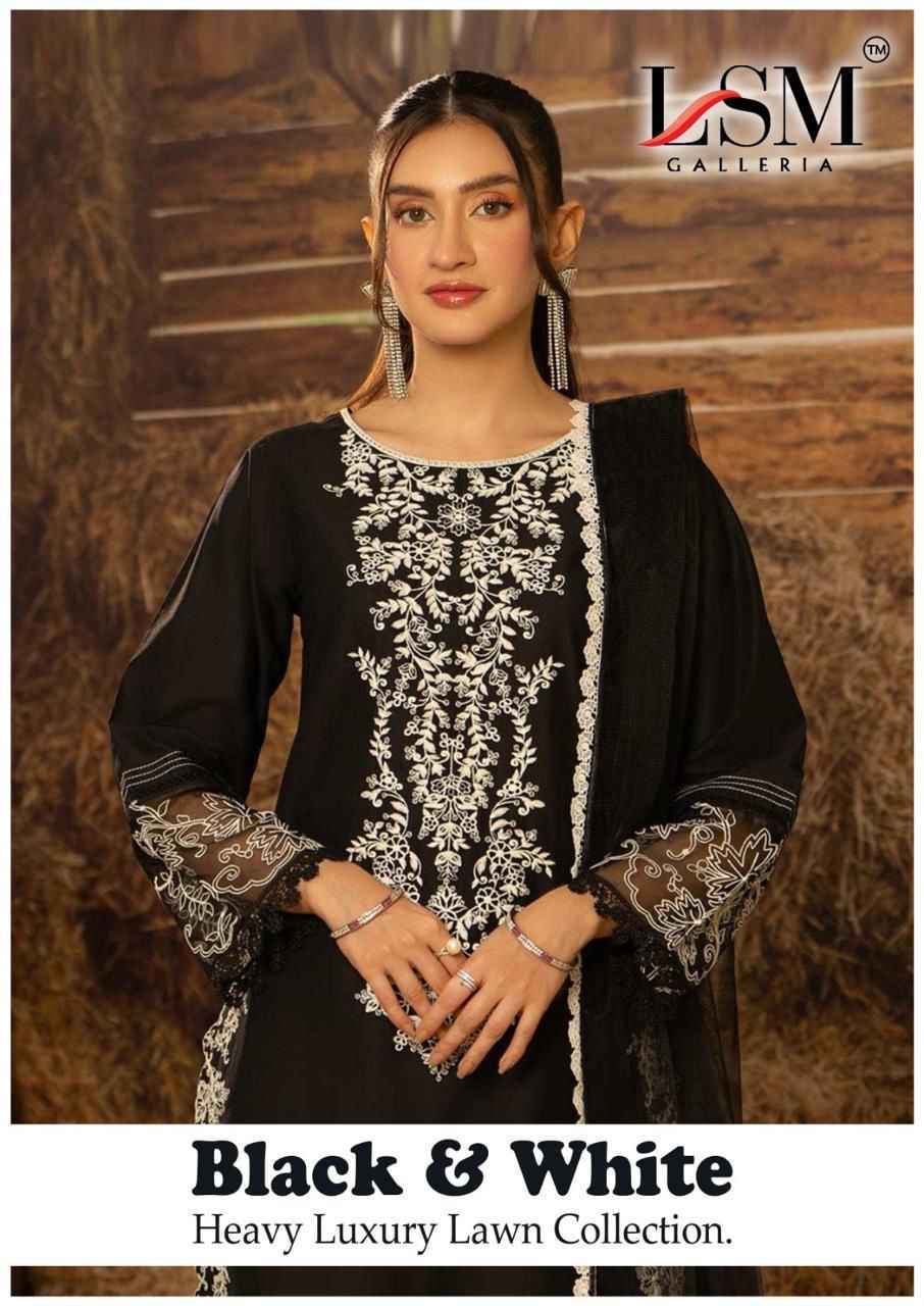 LSM Galleria Black & White Cotton Dress Material Wholesale Rate ( 6 Pcs Catalog )