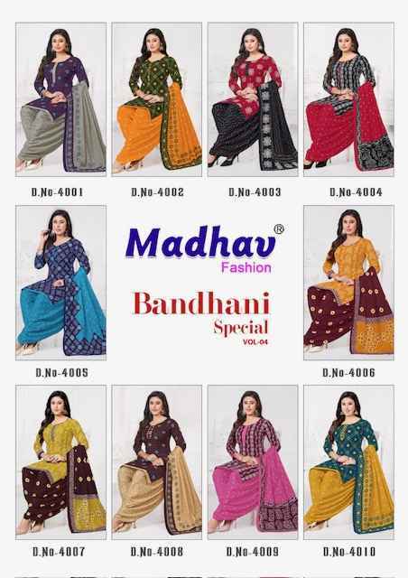 Madhav Fashion Bandhani Special Vol 4 Cotton Dress Material Wholesale Price ( 10 Pcs Catalog )