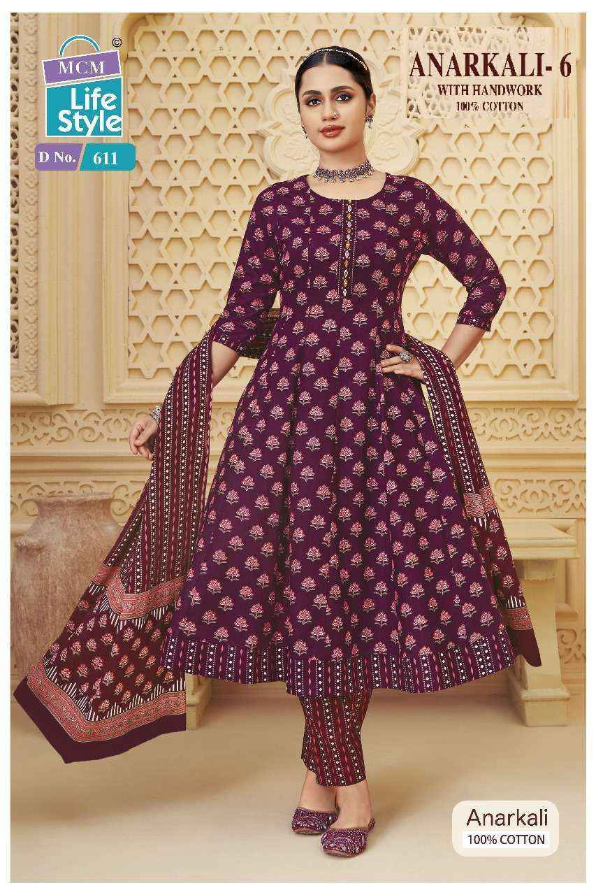 MCM Lifestyle Anarkali Vol 6 Cotton Readymade Suits - Surat Wholesale Market ( 10 pcs Catalogue )