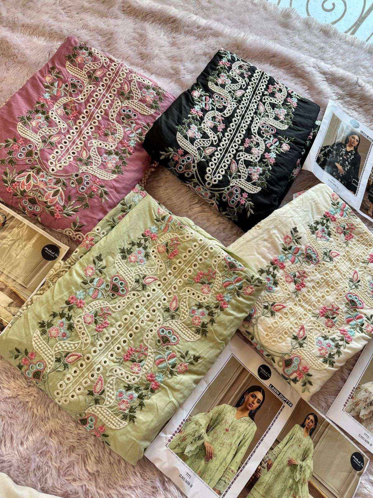 MEHBOOB TEX DESIGN NO - 1608 ABCD VISCOSE LAWN HEAVY SELF EMBROIDERED PAKISTANI SALWAR SUIT WHOLESALE PRICE ( 4 PCS CATALOG )