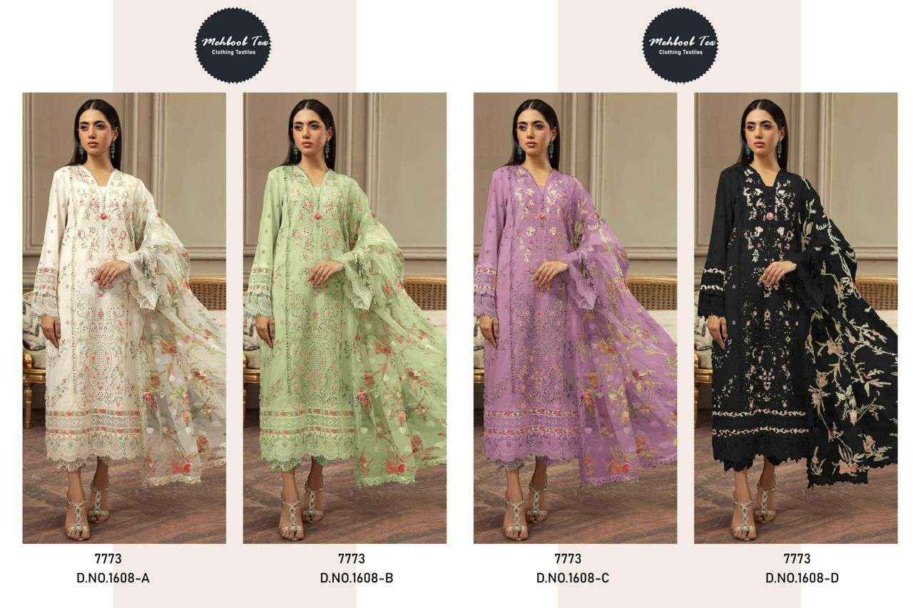 MEHBOOB TEX DESIGN NO - 1608 ABCD VISCOSE LAWN HEAVY SELF EMBROIDERED PAKISTANI SALWAR SUIT WHOLESALE PRICE ( 4 PCS CATALOG )