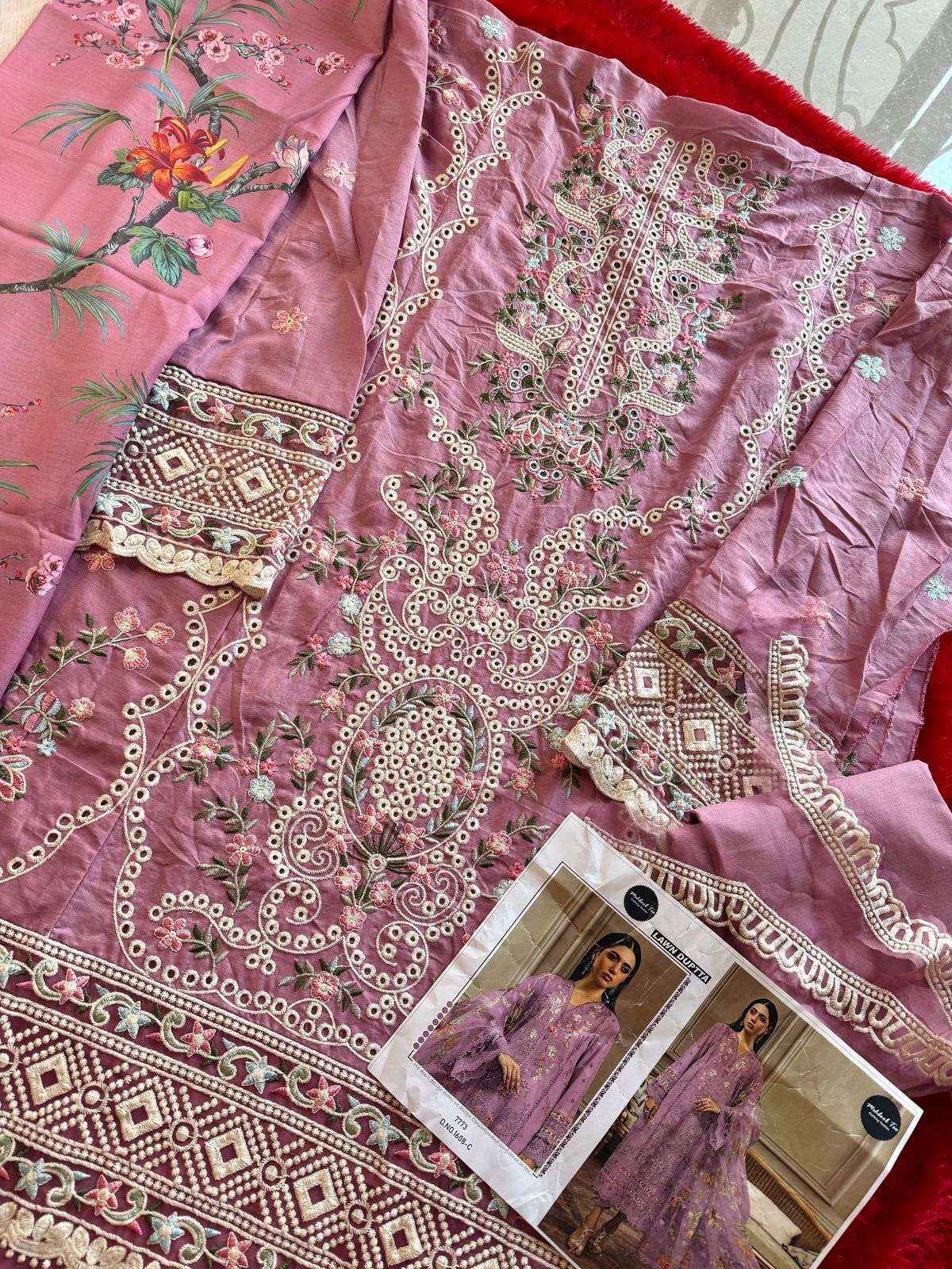 MEHBOOB TEX DESIGN NO - 1608 ABCD VISCOSE LAWN HEAVY SELF EMBROIDERED PAKISTANI SALWAR SUIT WHOLESALE PRICE ( 4 PCS CATALOG )