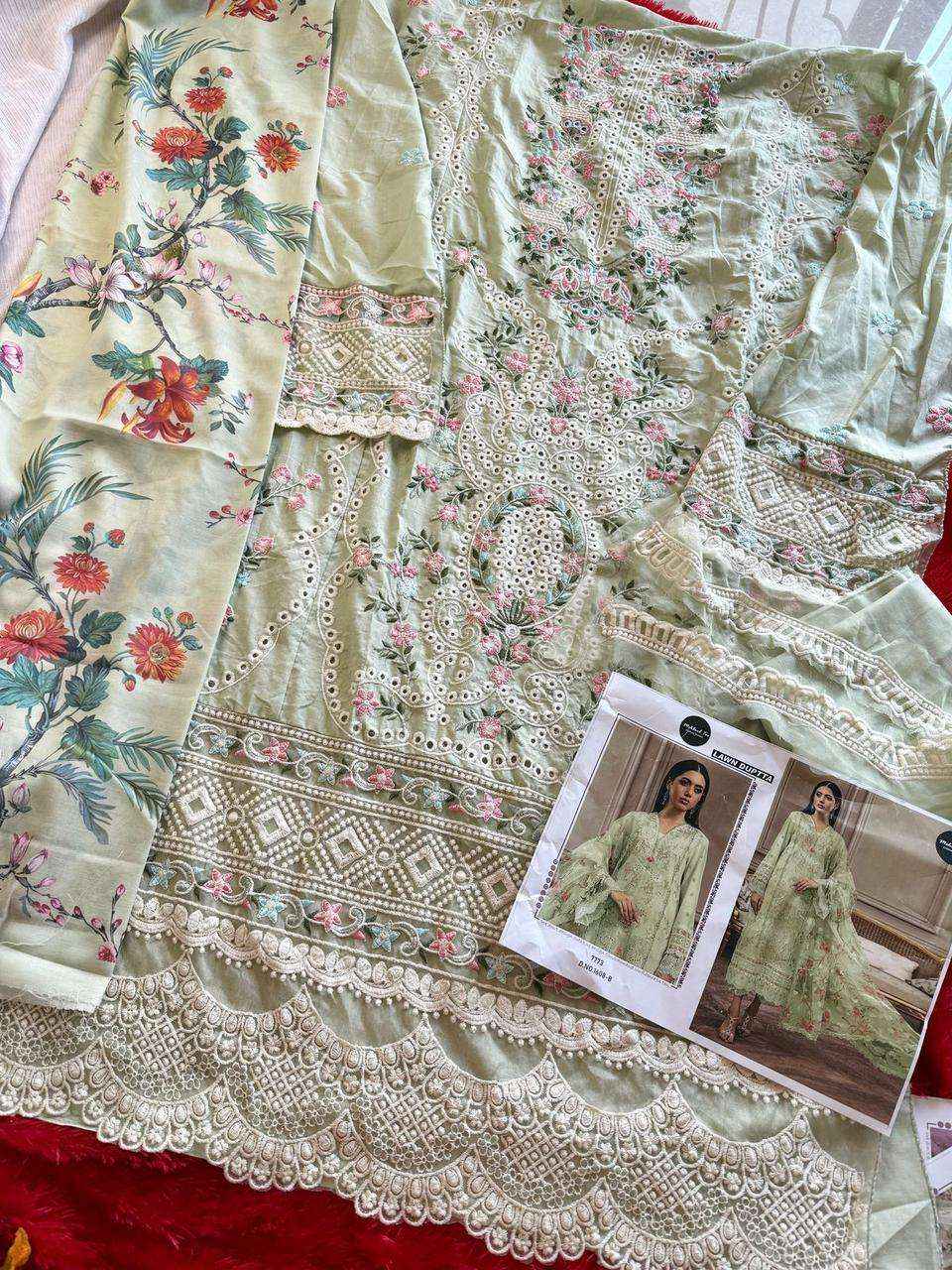 MEHBOOB TEX DESIGN NO - 1608 ABCD VISCOSE LAWN HEAVY SELF EMBROIDERED PAKISTANI SALWAR SUIT WHOLESALE PRICE ( 4 PCS CATALOG )