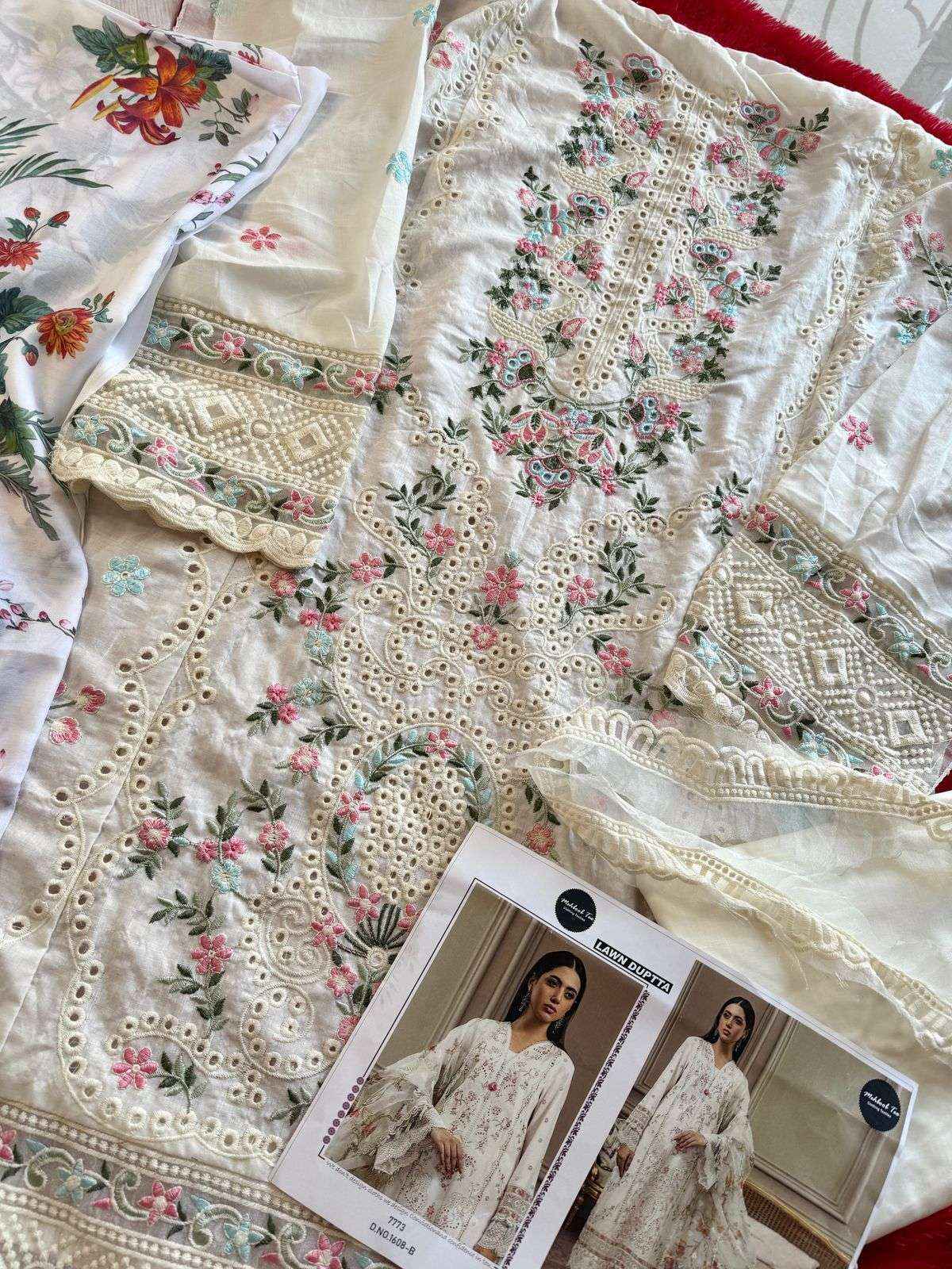 MEHBOOB TEX DESIGN NO - 1608 ABCD VISCOSE LAWN HEAVY SELF EMBROIDERED PAKISTANI SALWAR SUIT WHOLESALE PRICE ( 4 PCS CATALOG )