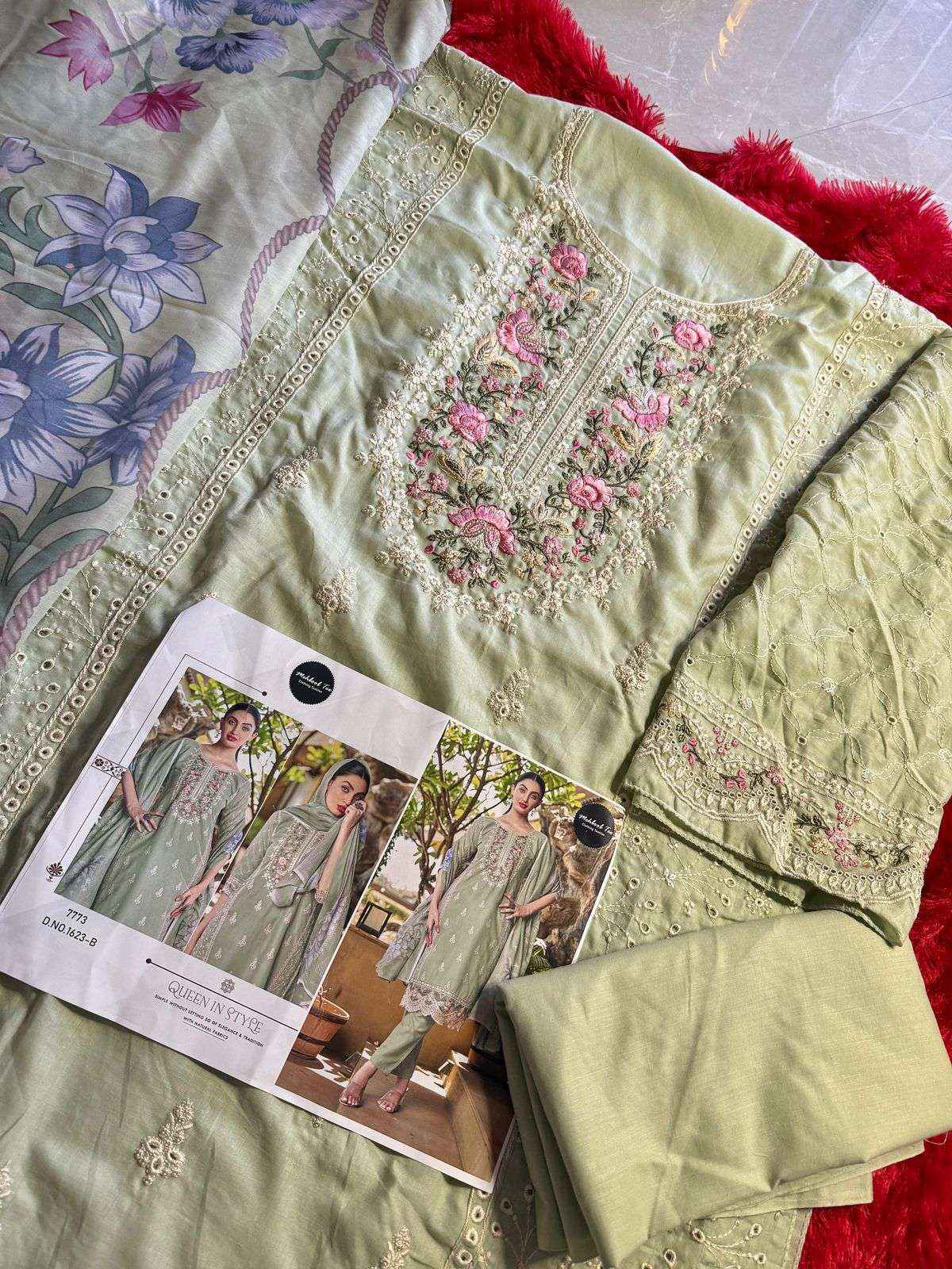 MEHBOOB TEX DESIGN NO - 1623 AB PURE COTTON PRINT HEAVY EMBROIDERED PAKISTANI DRESS MATERIAL WHOLESALE ( 2 PCS CATALOG )