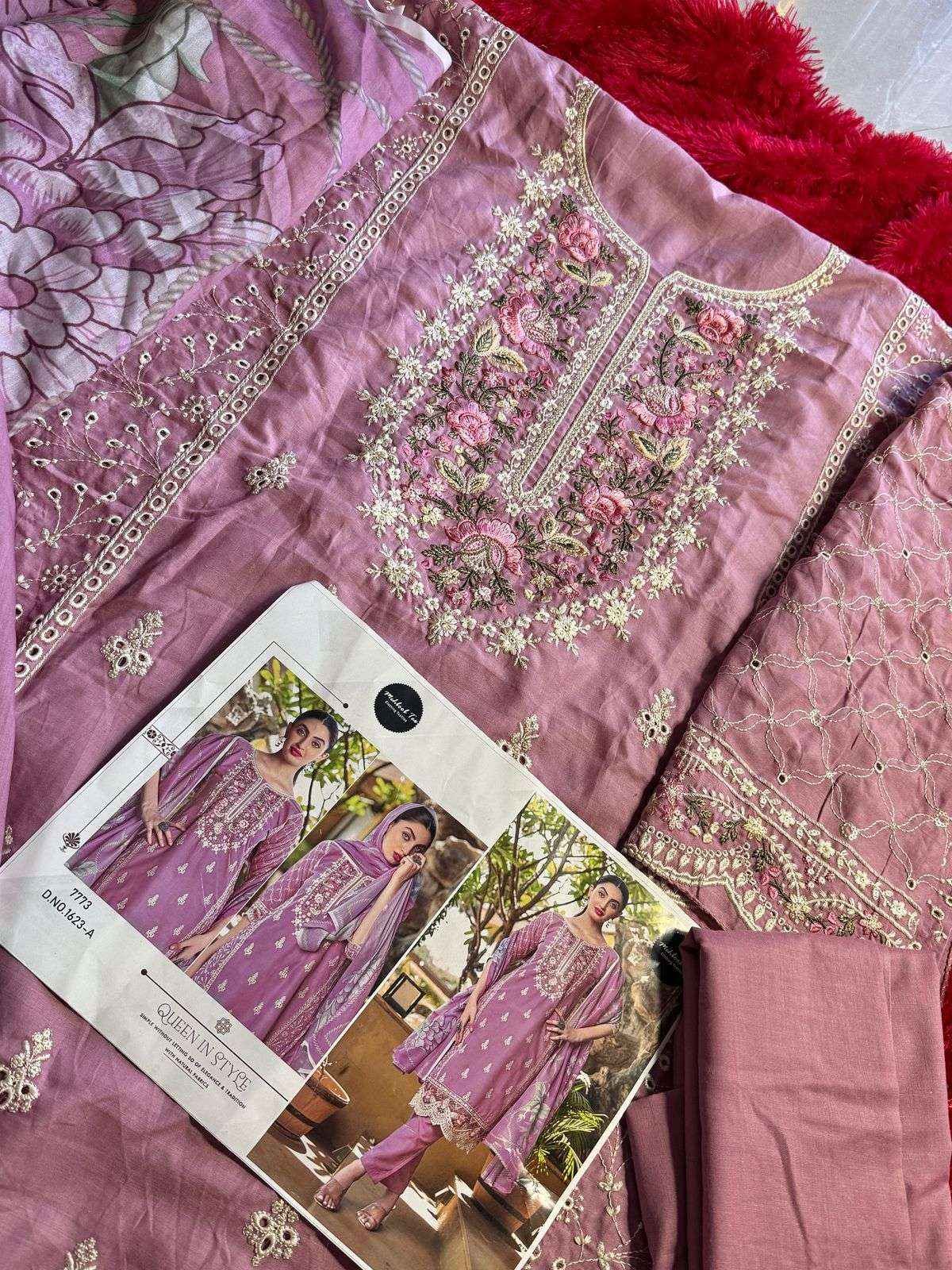 MEHBOOB TEX DESIGN NO - 1623 AB PURE COTTON PRINT HEAVY EMBROIDERED PAKISTANI DRESS MATERIAL WHOLESALE ( 2 PCS CATALOG )