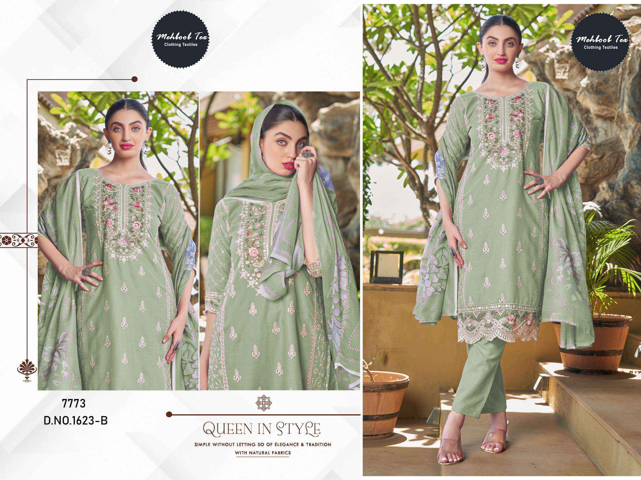 MEHBOOB TEX DESIGN NO - 1623 AB PURE COTTON PRINT HEAVY EMBROIDERED PAKISTANI DRESS MATERIAL WHOLESALE ( 2 PCS CATALOG )