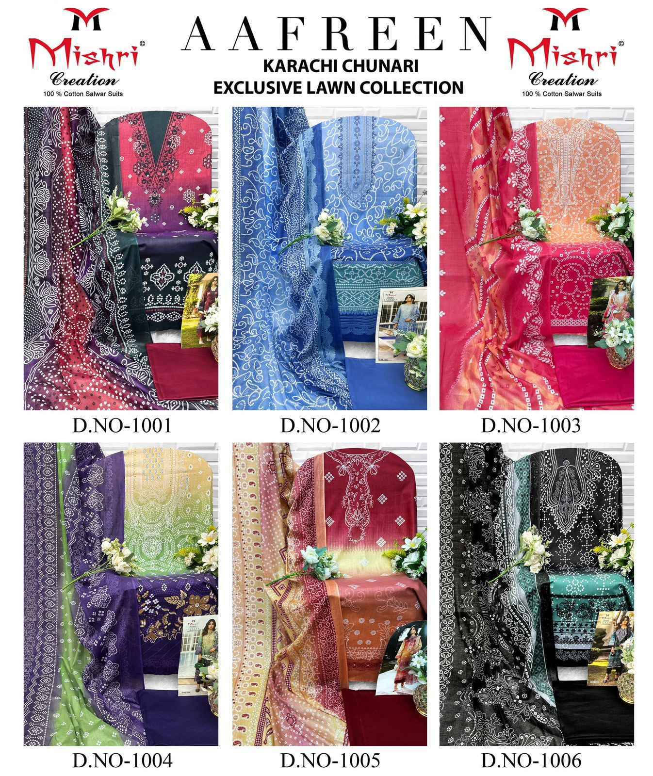 MISHRI CRATION AAFREEN PURE LAWN COTTON SUITS AT WHOLESALE PRICE ( 6 PCS CATALOGUE )