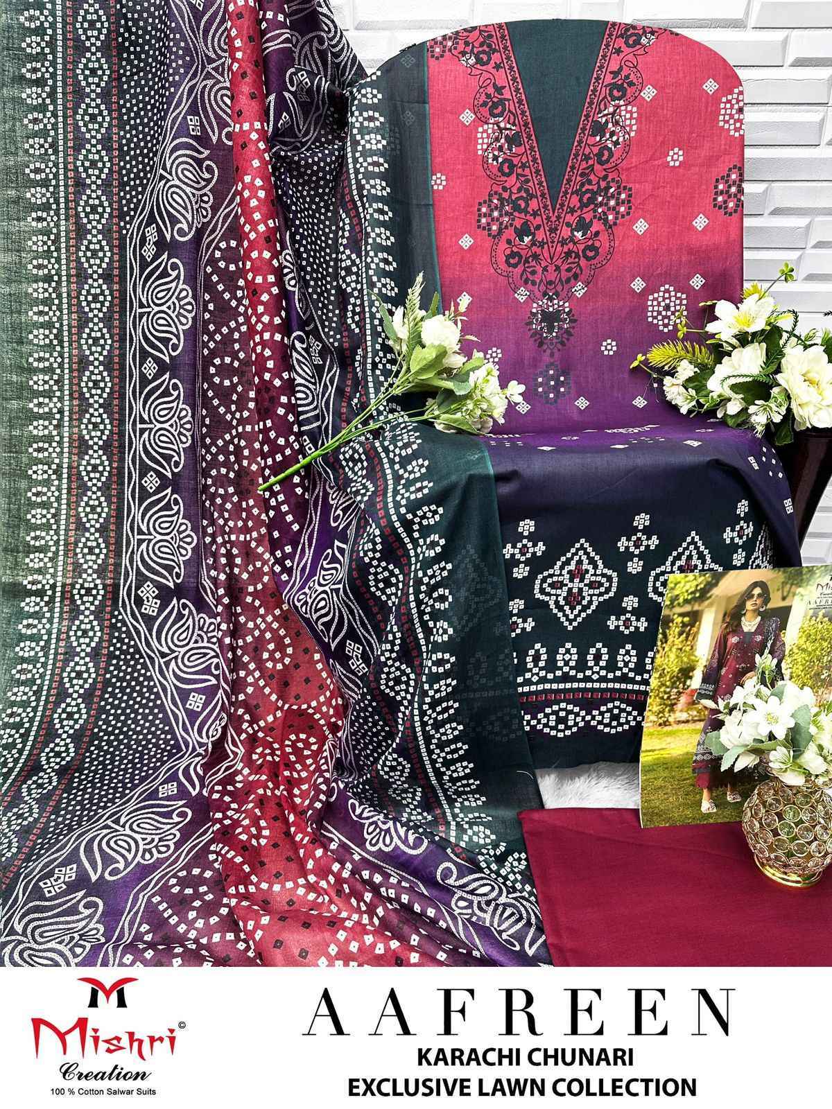 MISHRI CRATION AAFREEN PURE LAWN COTTON SUITS AT WHOLESALE PRICE ( 6 PCS CATALOGUE )