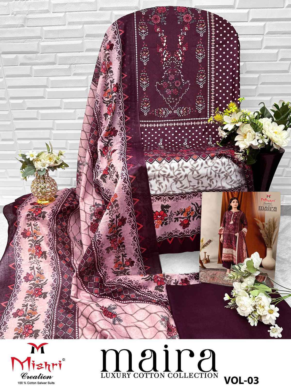 MISHRI CREATION MAIRA VOL -3 HEAVY COTTON PAKISTANI SUITS AT WHOLESALE PRICE ( 6 PCS CATALOG )
