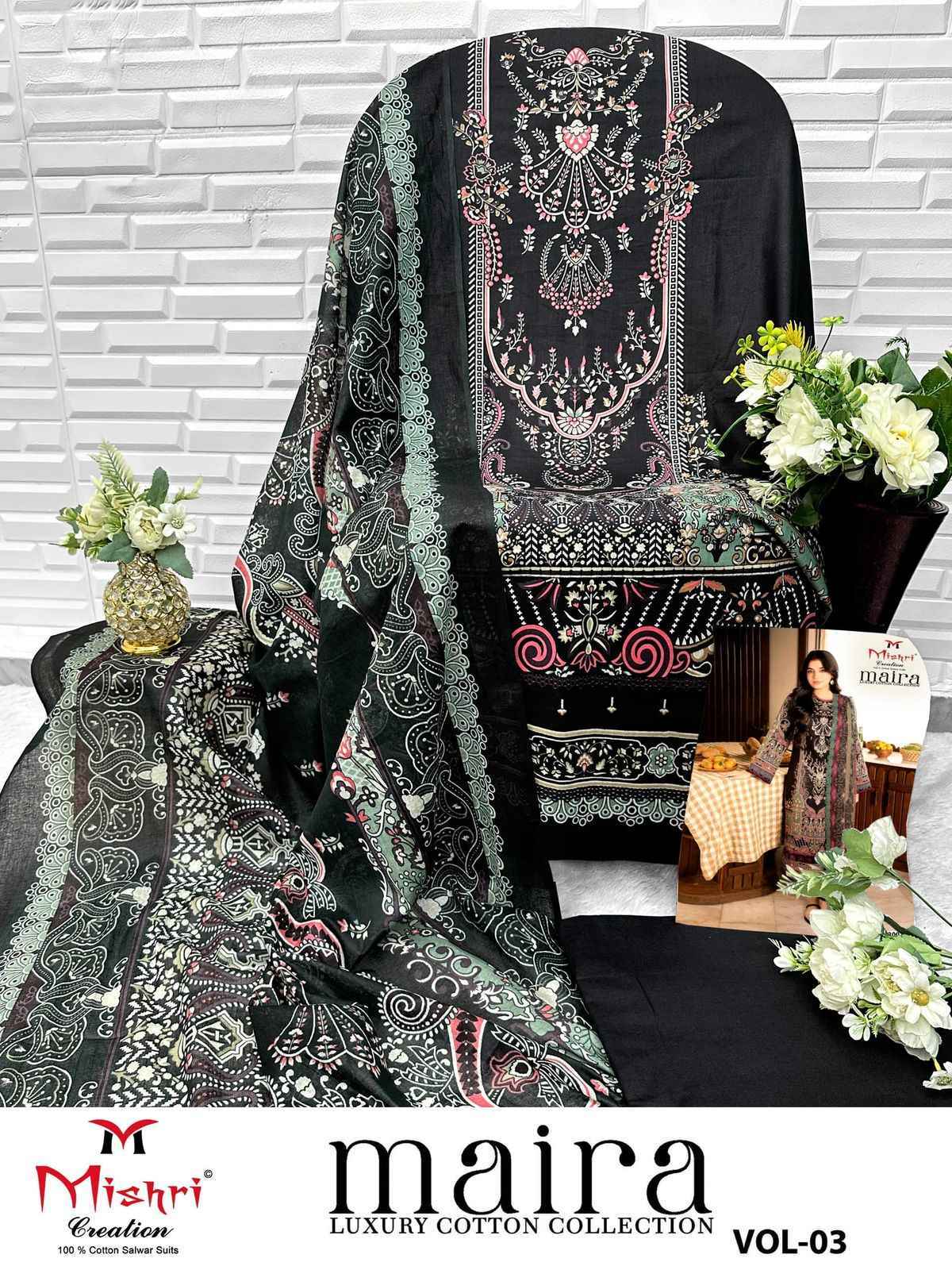 MISHRI CREATION MAIRA VOL -3 HEAVY COTTON PAKISTANI SUITS AT WHOLESALE PRICE ( 6 PCS CATALOG )