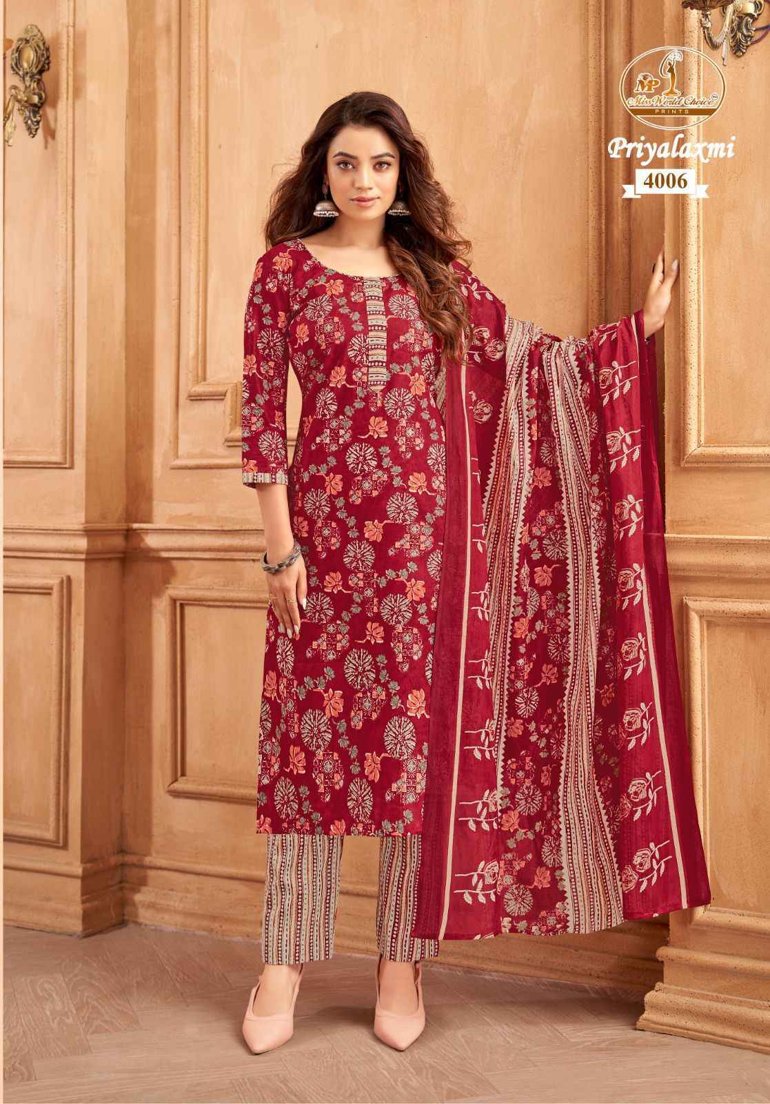 Miss World Priyalaxmi Vol 4 Cotton Dress Material Wholesale Catalog ( 10 pcs Catalogue )