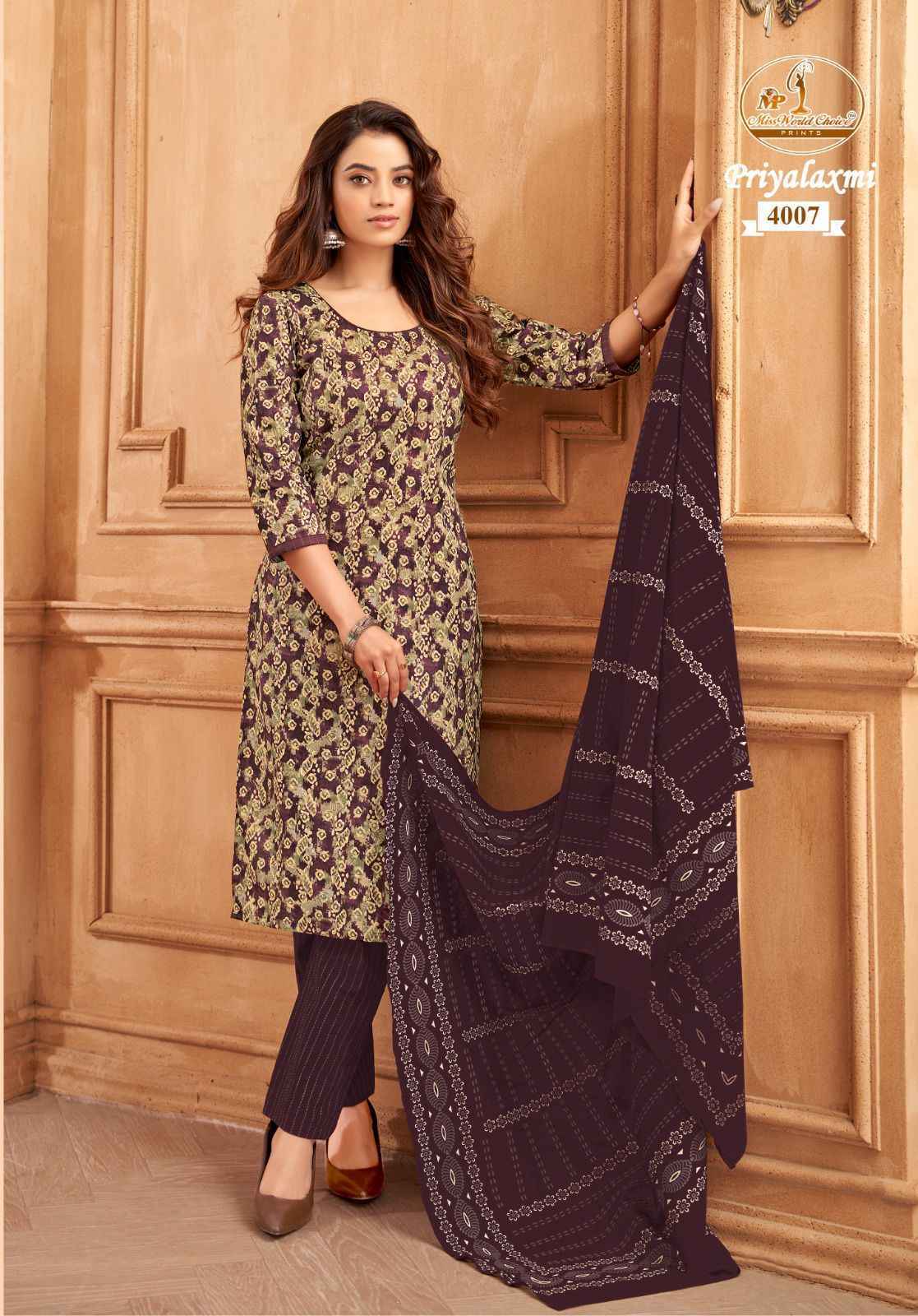 Miss World Priyalaxmi Vol 4 Cotton Dress Material Wholesale Catalog ( 10 pcs Catalogue )