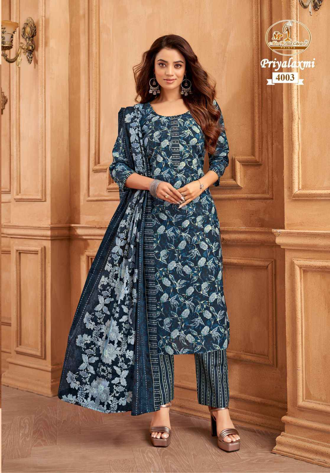 Miss World Priyalaxmi Vol 4 Cotton Dress Material Wholesale Catalog ( 10 pcs Catalogue )