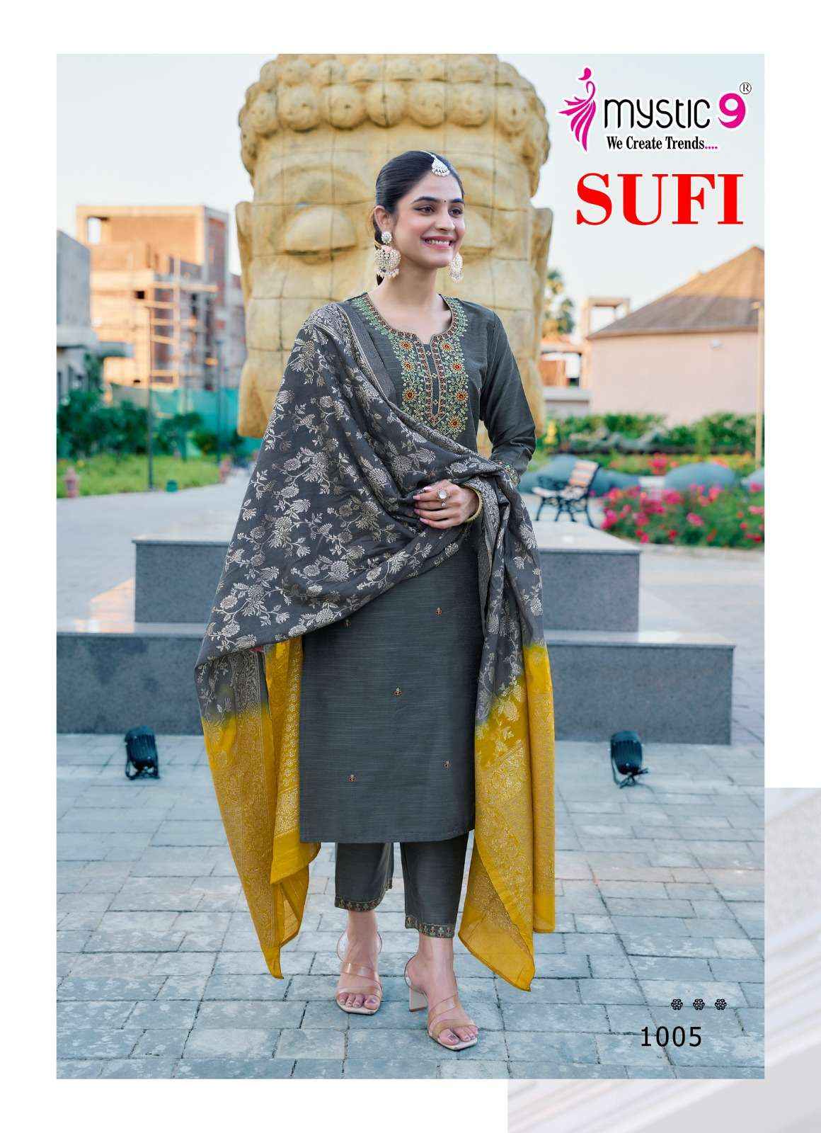 MYSTIC 9 SUFI VOL 1 BANGLORE SILK FANCY EMBROIDERY KURTI COMBO SET WHOLESALE RATE ( 8 PCS CATALOG )