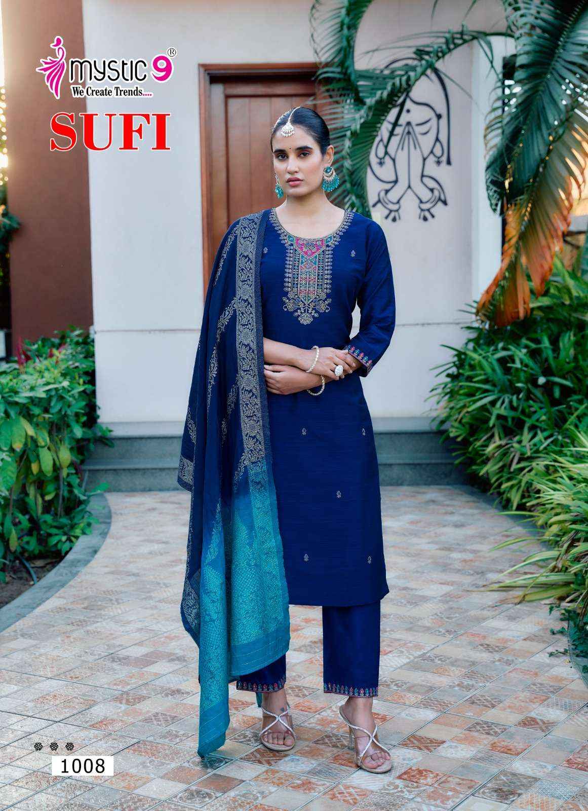 MYSTIC 9 SUFI VOL 1 BANGLORE SILK FANCY EMBROIDERY KURTI COMBO SET WHOLESALE RATE ( 8 PCS CATALOG )