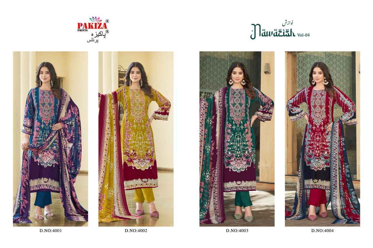 Pakiza Prints Nawazish Vol 4 Cotton Pakistani suits Wholesale Price ( 4 pcs Catalogue )