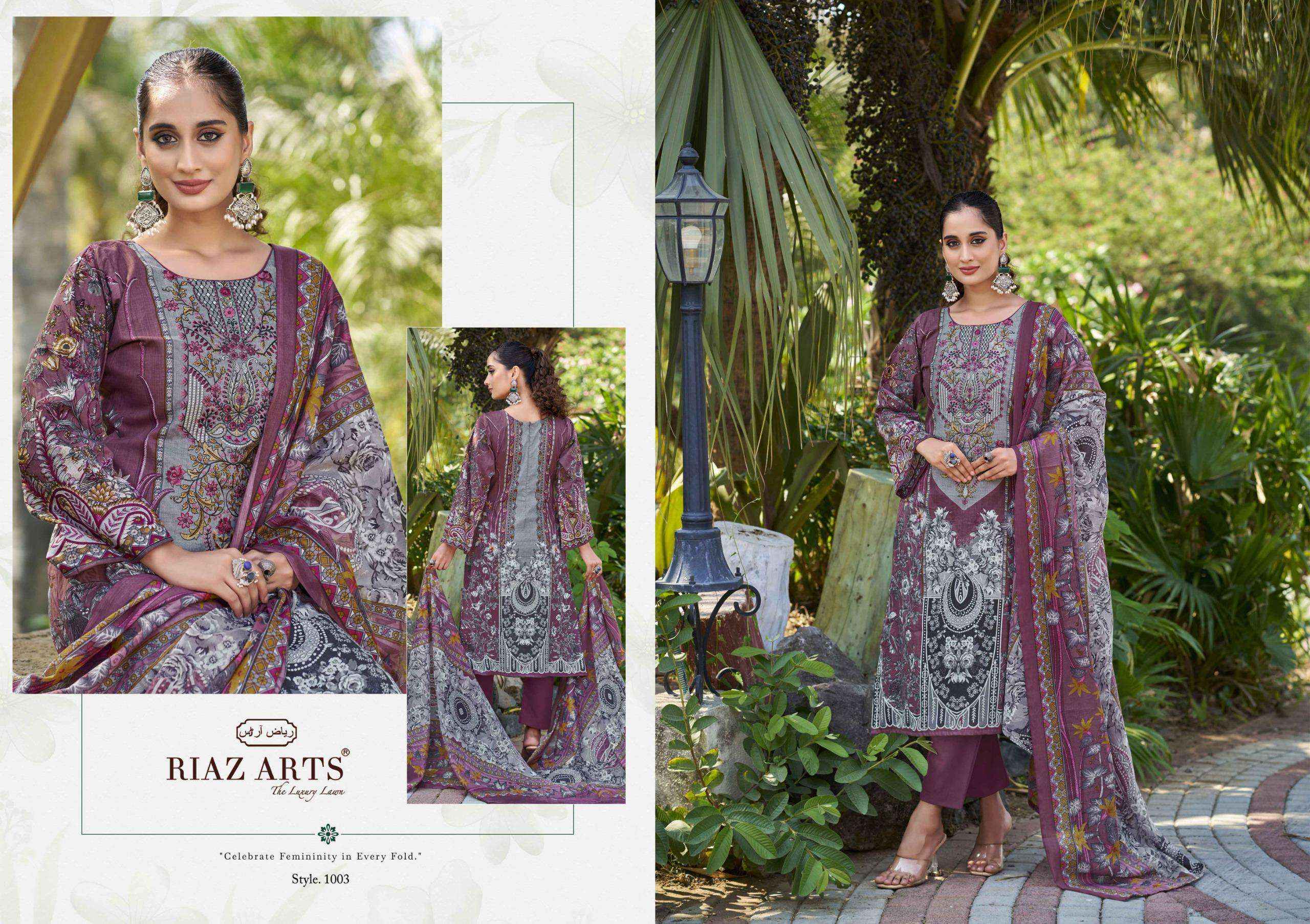 RIAZ ARTS MUSAFIR VOL 24 LAWN COTTON PRINT WITH WORK DRESS WHOLESALE RATE ( 6 PCS CATALOG )