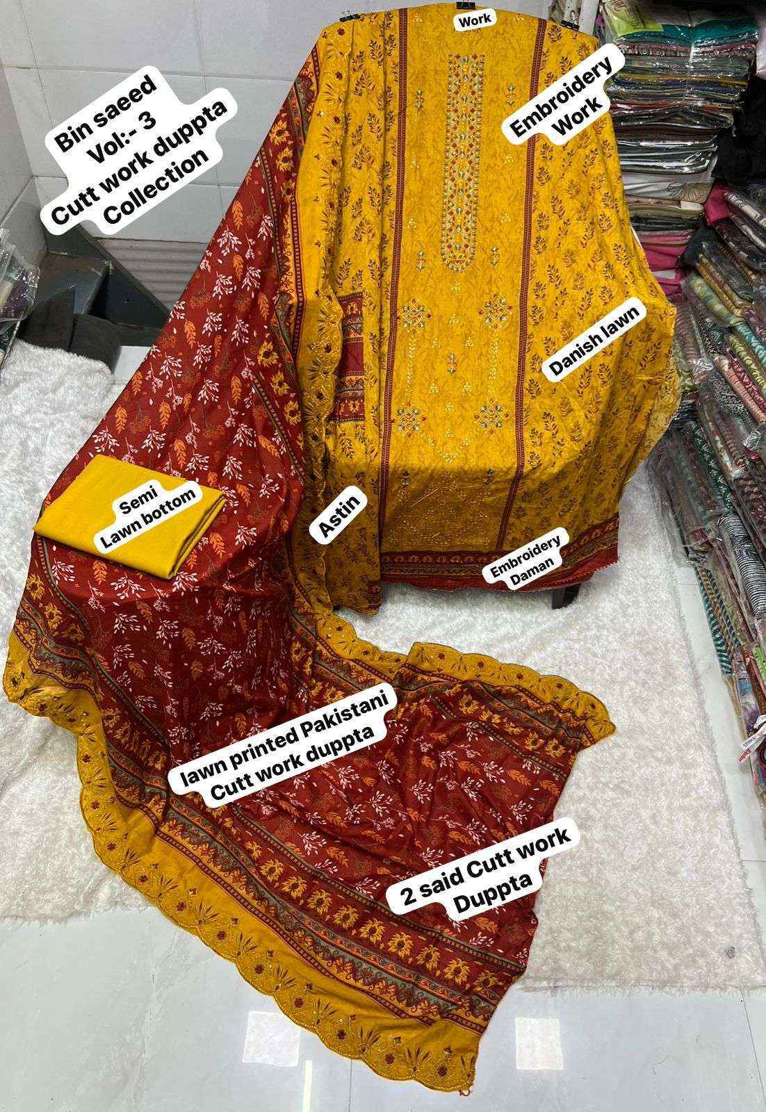 SF BIN SAEED VOL 3 COTTON DIGITAL PRINT WITH HEAVY EMBROIDERED DRESS WHOLESALE RATE ( 8 PCS CATALOG )
