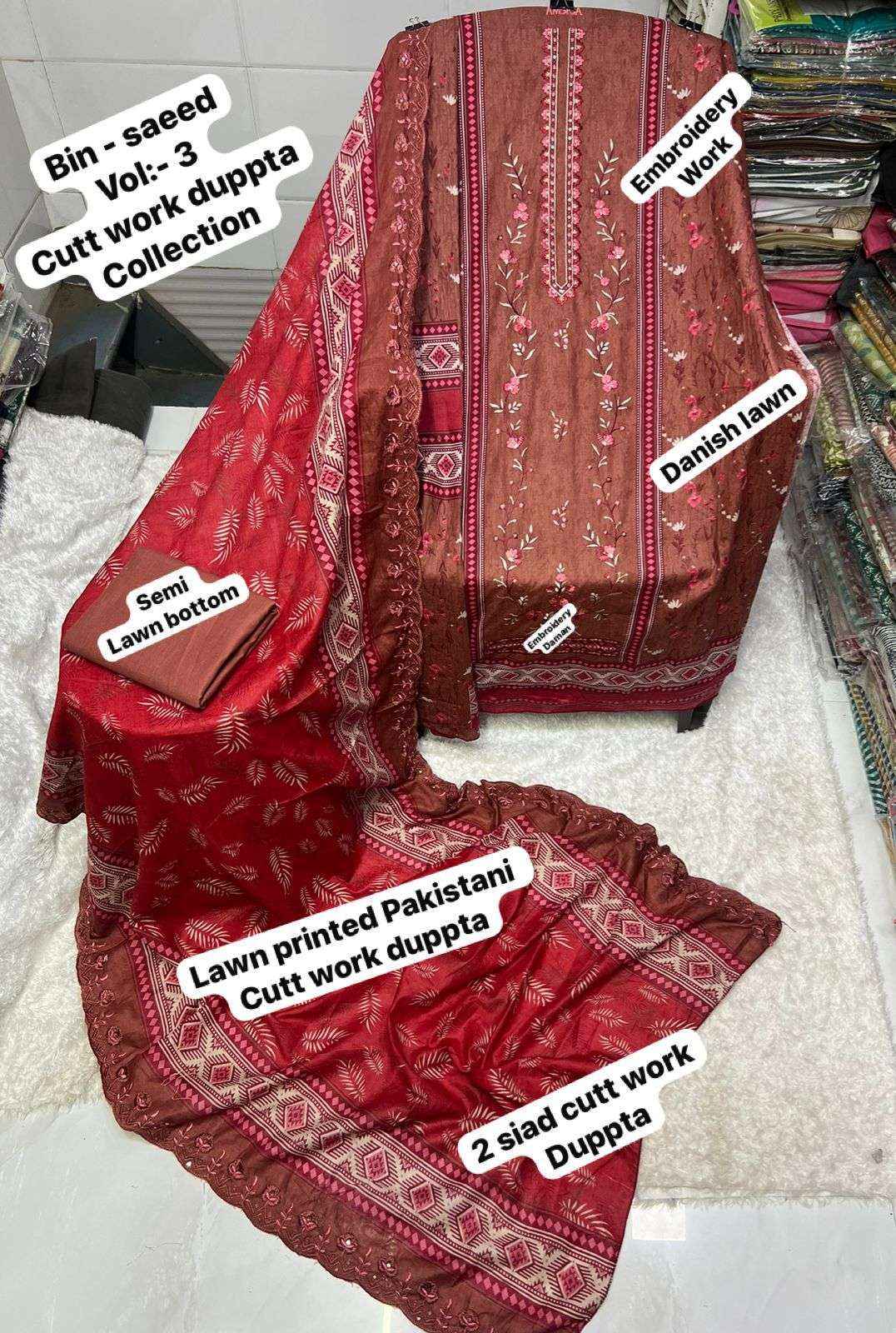 SF BIN SAEED VOL 3 COTTON DIGITAL PRINT WITH HEAVY EMBROIDERED DRESS WHOLESALE RATE ( 8 PCS CATALOG )