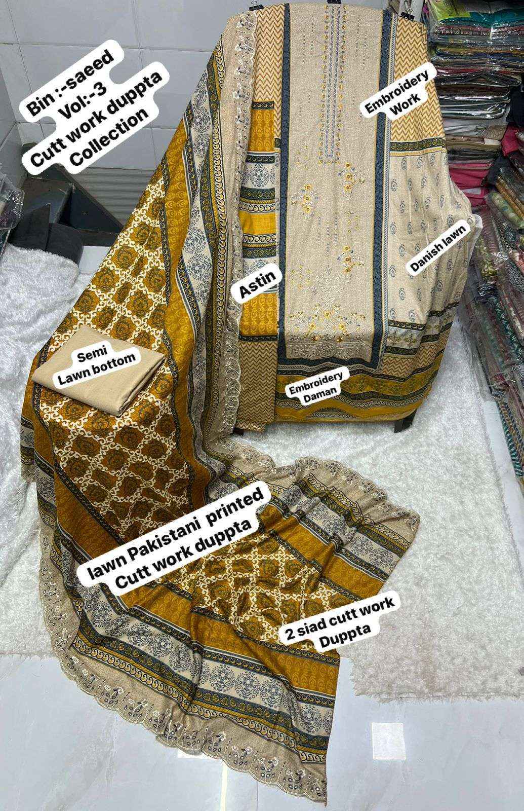 SF BIN SAEED VOL 3 COTTON DIGITAL PRINT WITH HEAVY EMBROIDERED DRESS WHOLESALE RATE ( 8 PCS CATALOG )