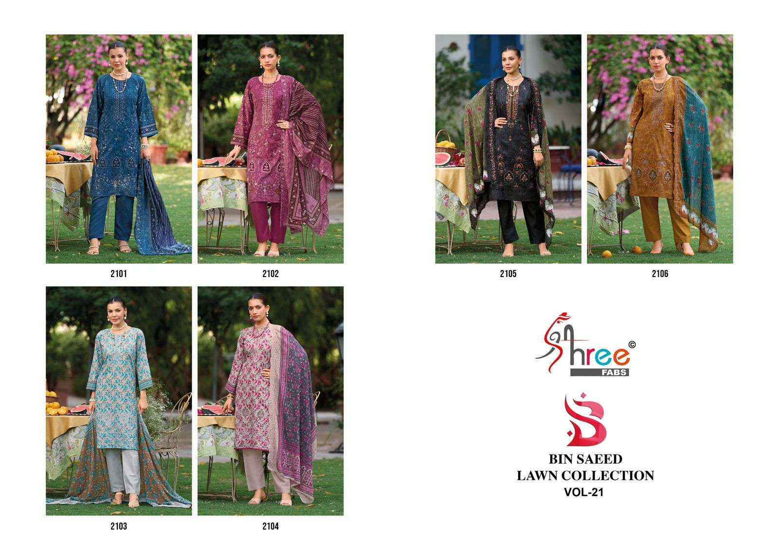 Shree Fabs Bin Saeed Lawn Collection Vol 21 Cotton Dress Material Wholesale Price ( 6 Pcs Catalog )