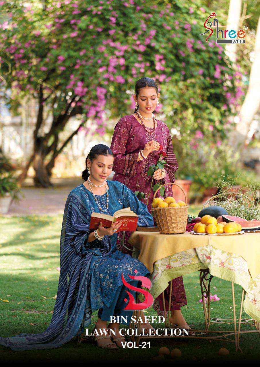 Shree Fabs Bin Saeed Lawn Collection Vol 21 Cotton Dress Material Wholesale Price ( 6 Pcs Catalog )