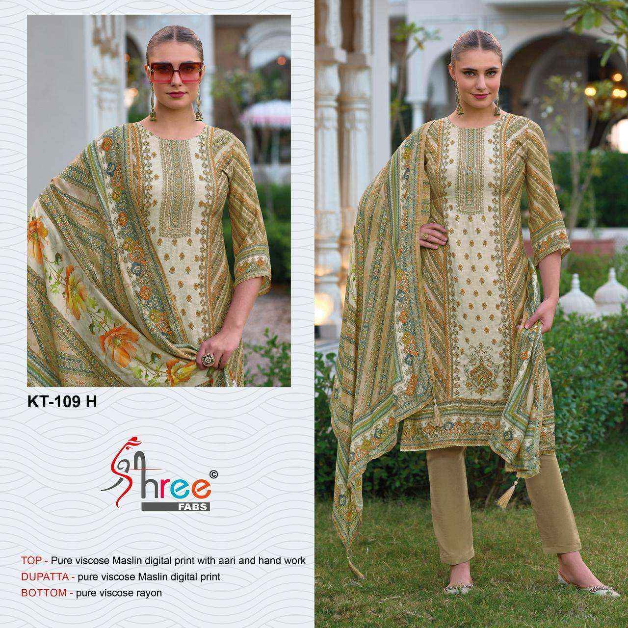 SHREE FABS KT 109 VISCOSE DESIGNER WORK LADIES SUIT WHOLESALE RATE ( 4 PCS CATALOG )