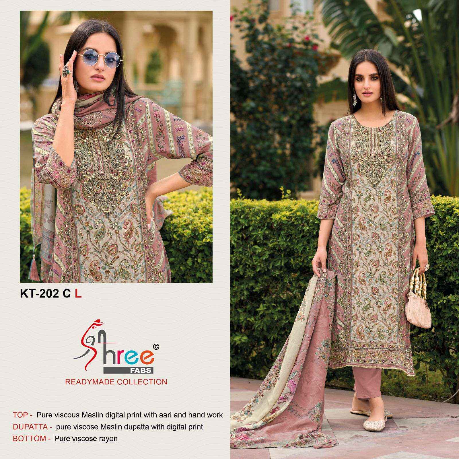 SHREE FABS KT 202 VISCOSE DIGITAL PRINT WITH HAND WORK DESIGNER DRESS WHOLESALE PRICE ( 4 PCS CATALOG )5