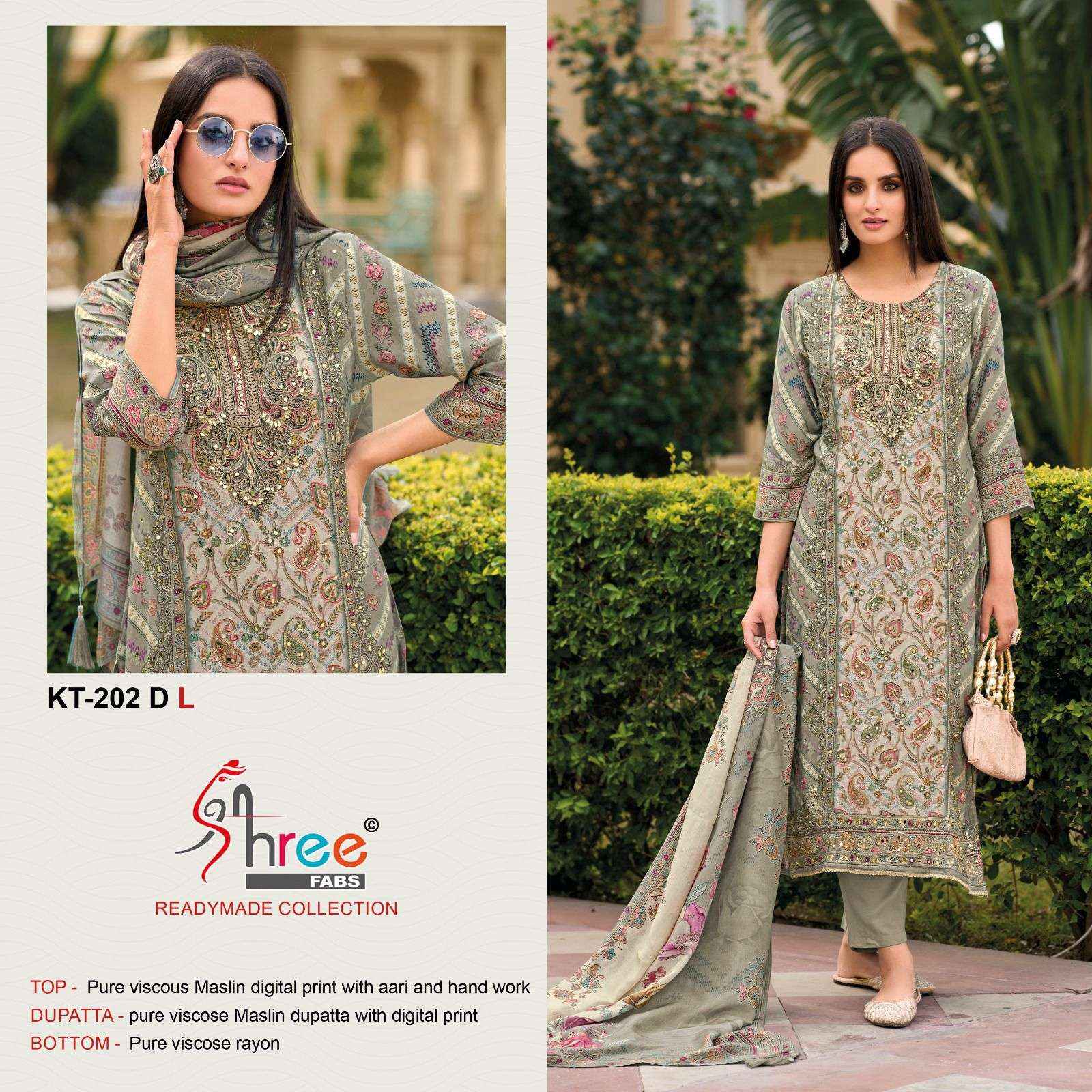 SHREE FABS KT 202 VISCOSE DIGITAL PRINT WITH HAND WORK DESIGNER DRESS WHOLESALE PRICE ( 4 PCS CATALOG )5