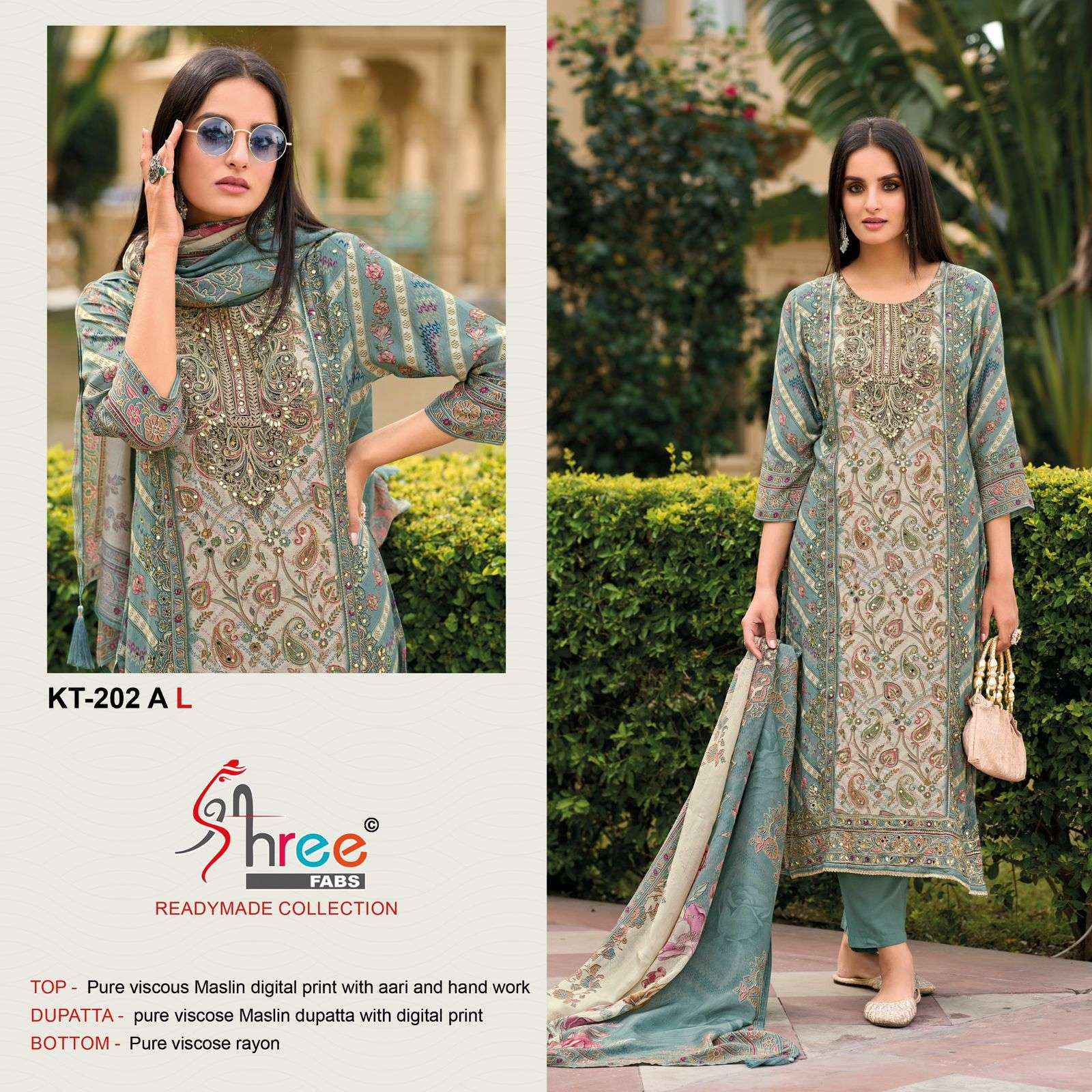 SHREE FABS KT 202 VISCOSE DIGITAL PRINT WITH HAND WORK DESIGNER DRESS WHOLESALE PRICE ( 4 PCS CATALOG )5