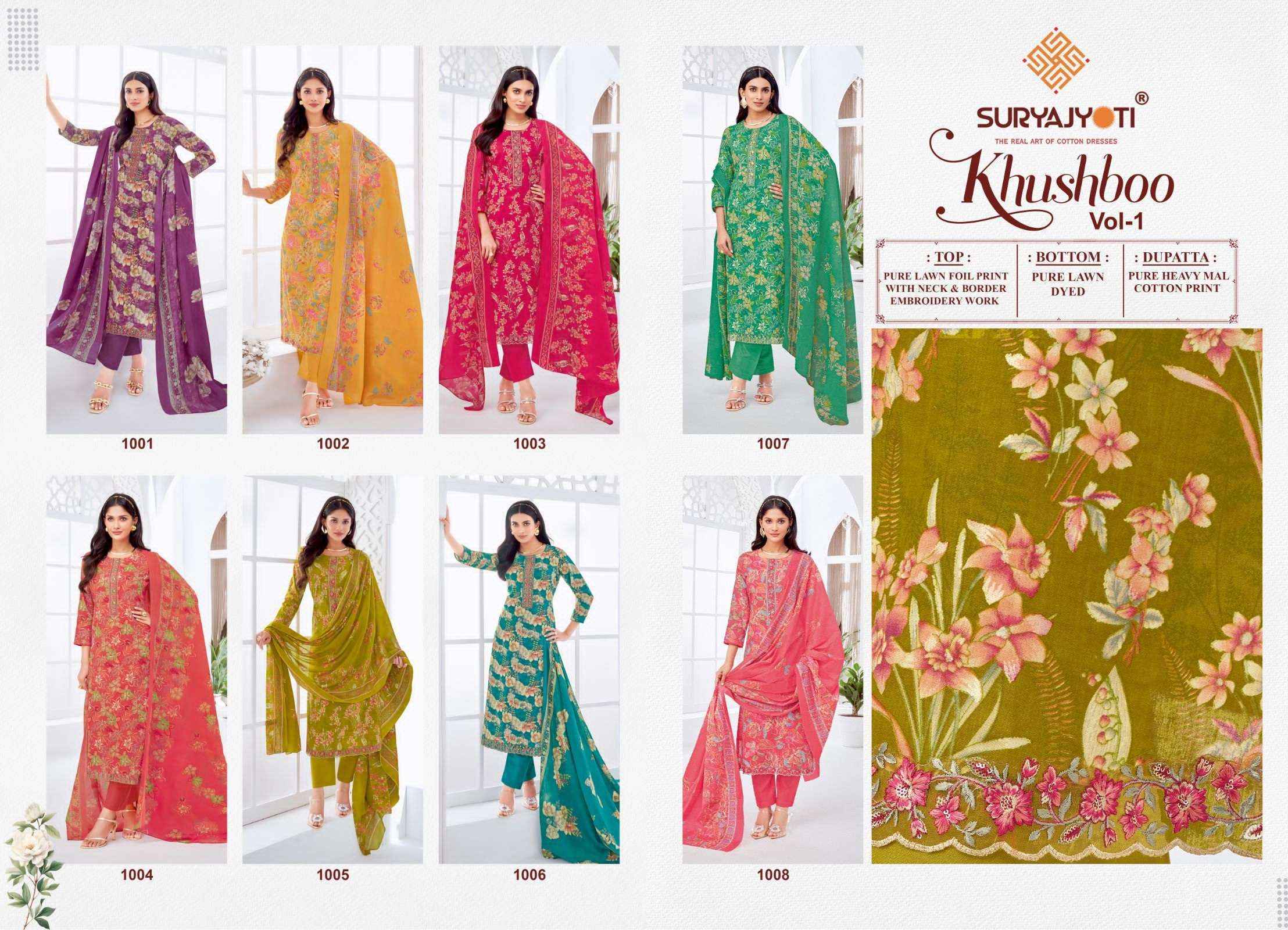 Suryajyoti Khushboo Vol 1 Lawn Cotton Salwar Suit  - Wholesale Bazaar Surat ( 8 Pc Catalouge )