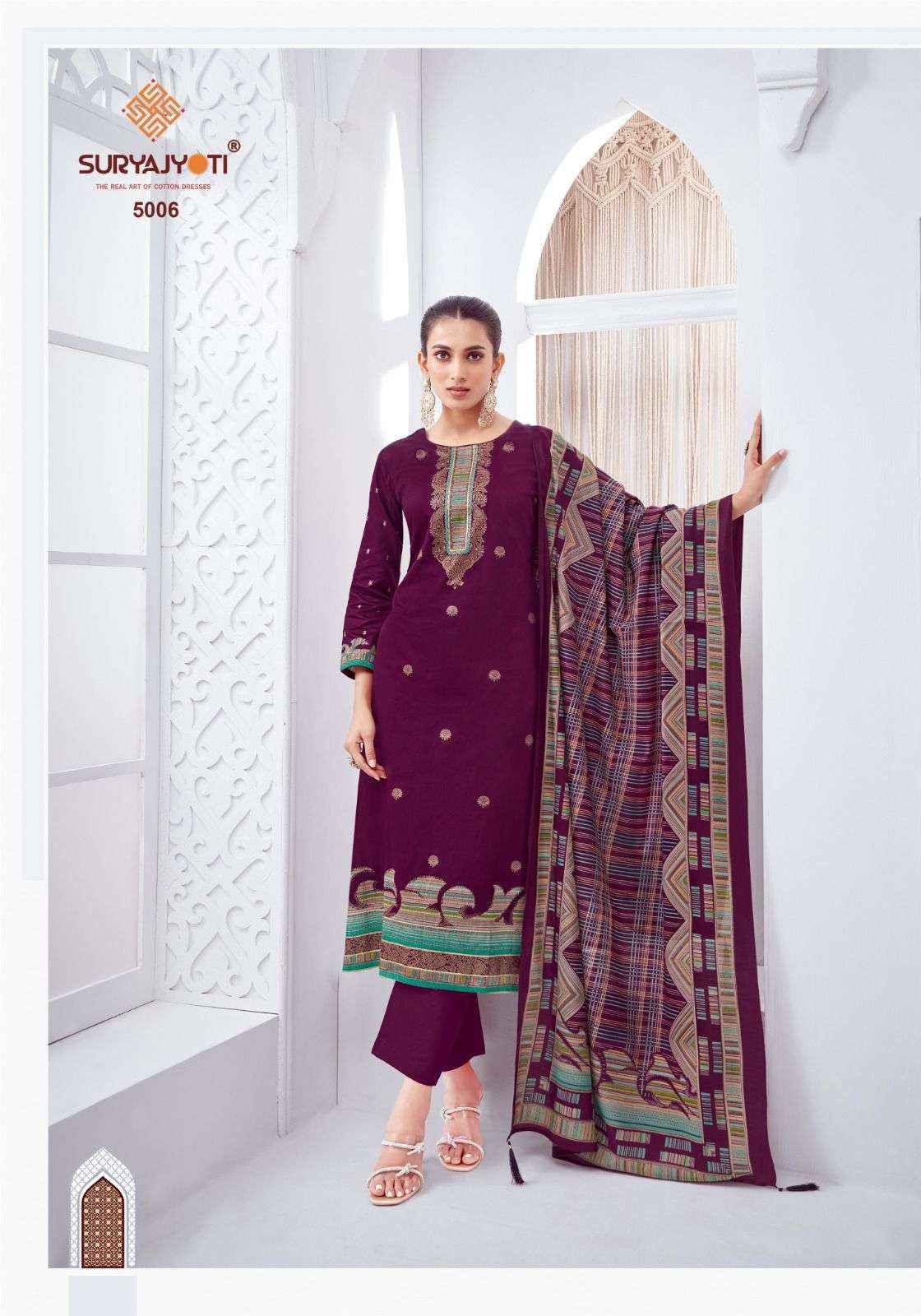 SURYAJYOTI PALLAVI VOL 5 JAM SATIN PRINT WITH FANCY DRESS MATERIAL WHOLESALE PRICE ( 6 PCS CATALOG )
