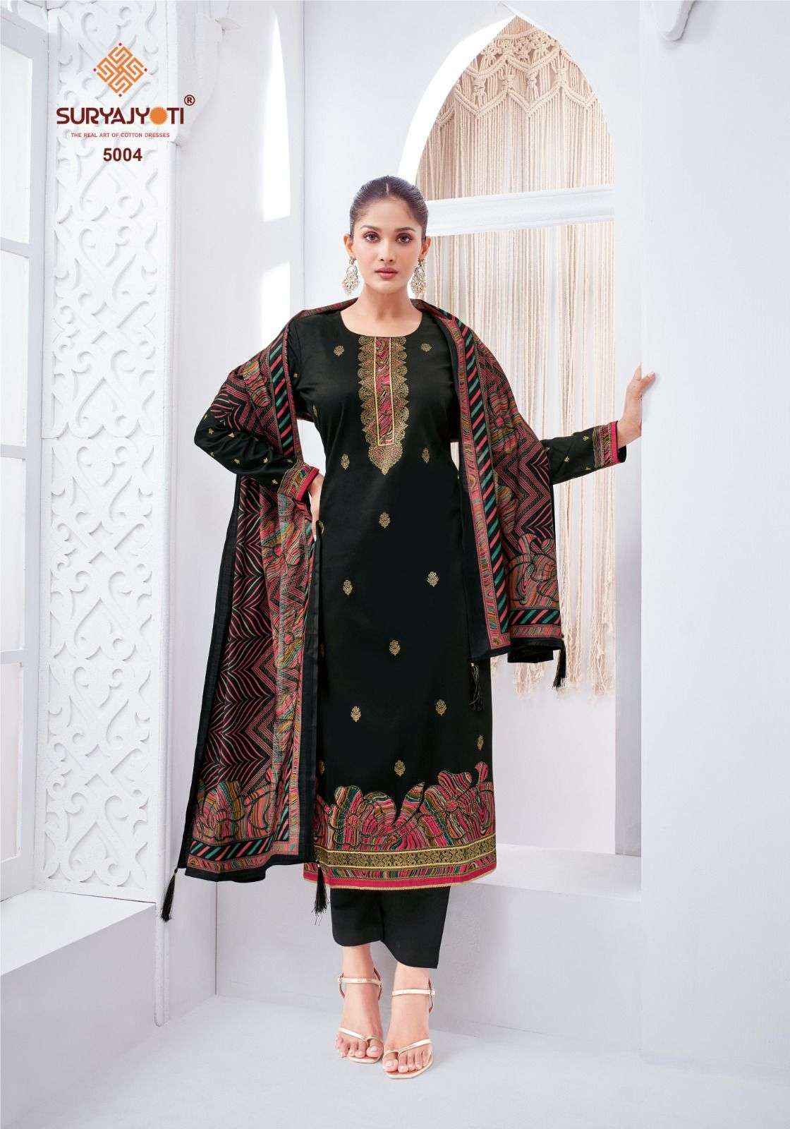 SURYAJYOTI PALLAVI VOL 5 JAM SATIN PRINT WITH FANCY DRESS MATERIAL WHOLESALE PRICE ( 6 PCS CATALOG )