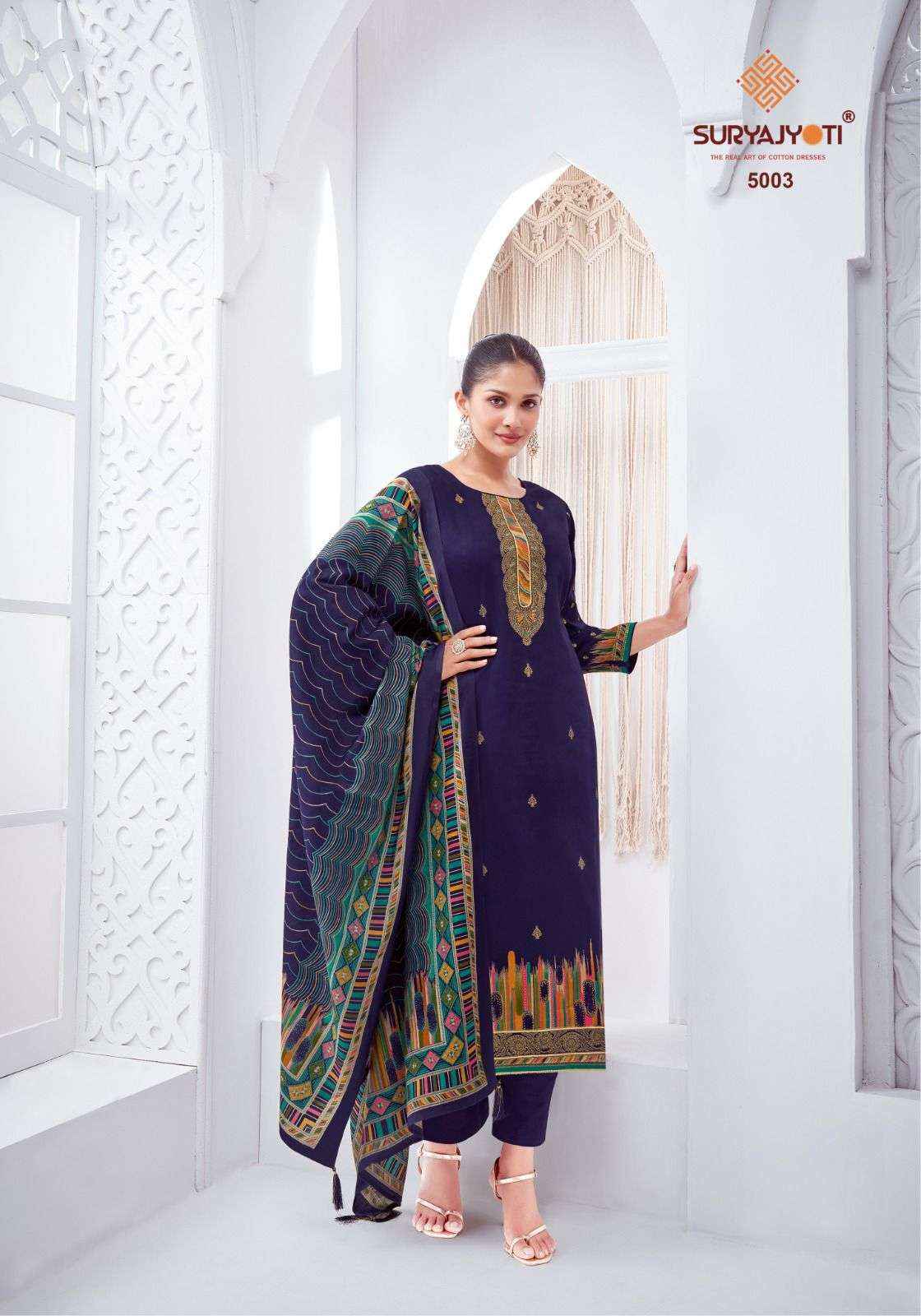 SURYAJYOTI PALLAVI VOL 5 JAM SATIN PRINT WITH FANCY DRESS MATERIAL WHOLESALE PRICE ( 6 PCS CATALOG )