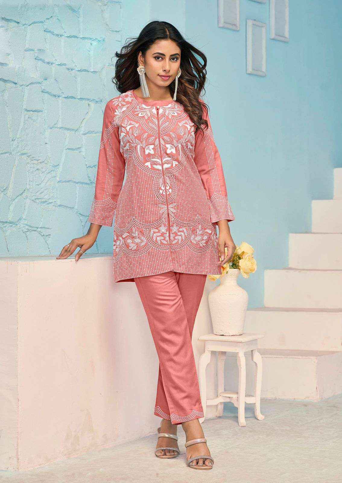 VAMIKA NX VEERA VOL 3 RAYON WORKS LADIES TOP WITH PANT SET WHOLESALE RATE ( 5 PCS CATALOG )