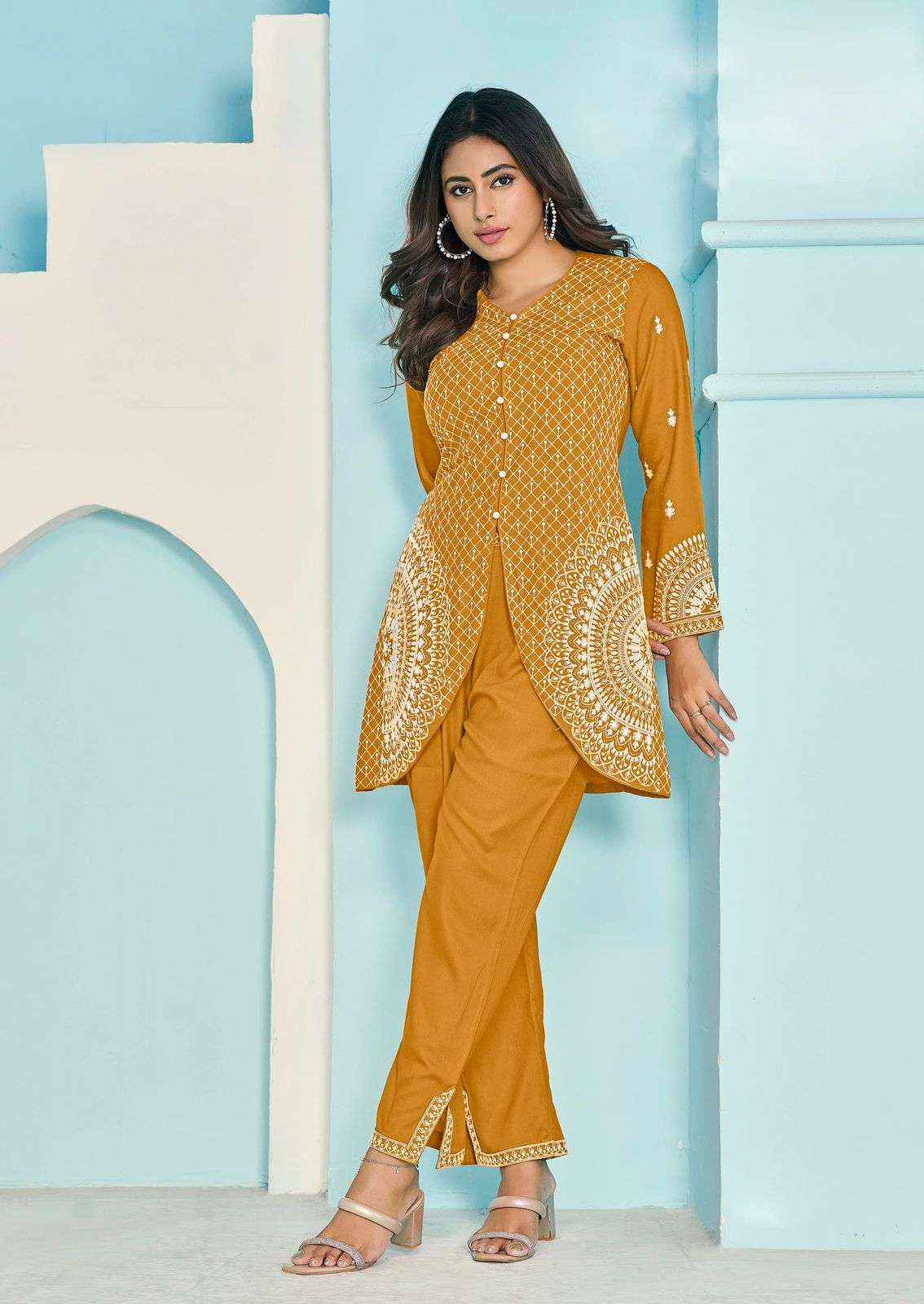 VAMIKA NX VEERA VOL 3 RAYON WORKS LADIES TOP WITH PANT SET WHOLESALE RATE ( 5 PCS CATALOG )